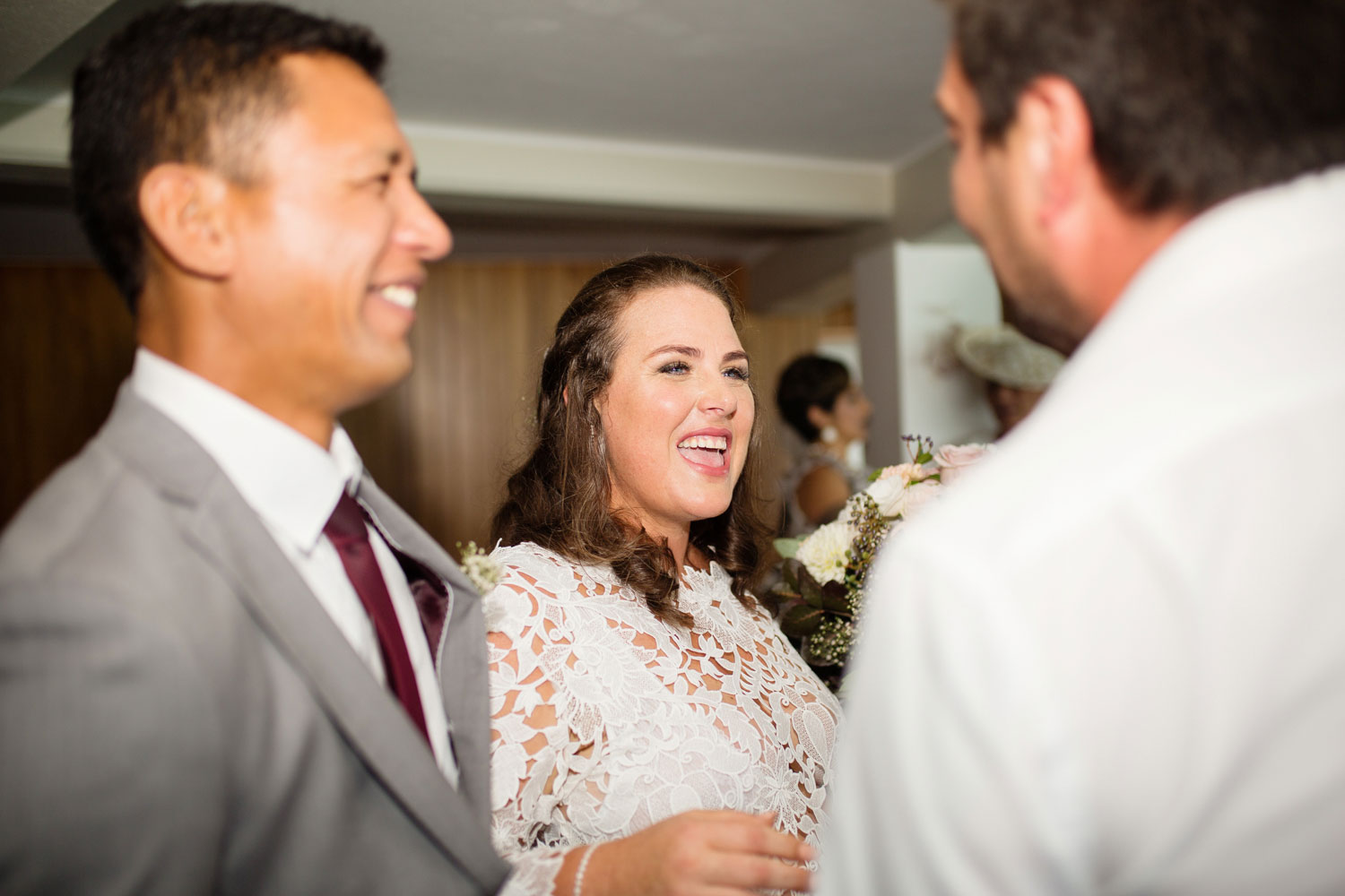 bride talking to guest