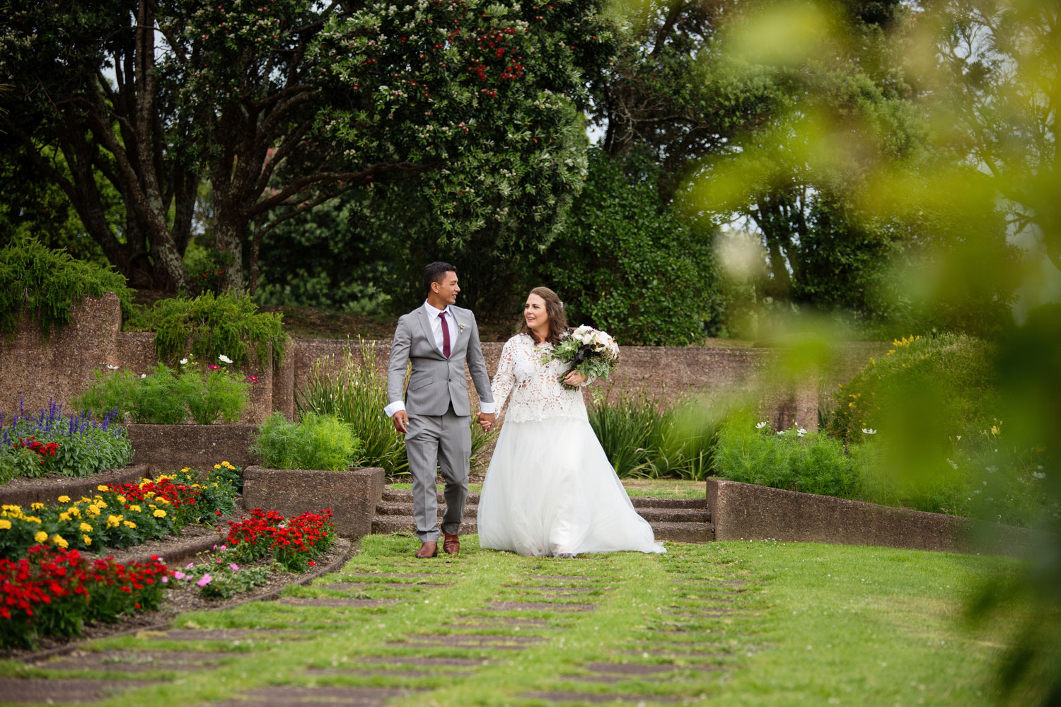 bride and groom walking