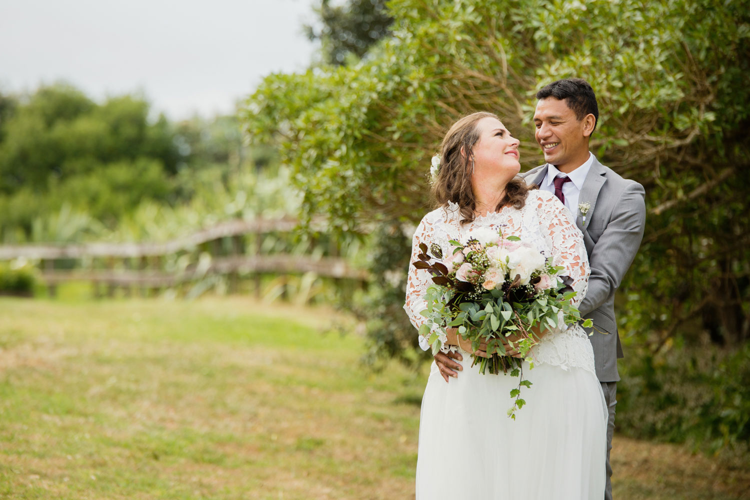 bride looking at groom