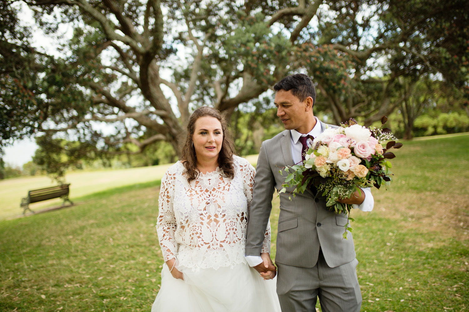 bride and groom talking