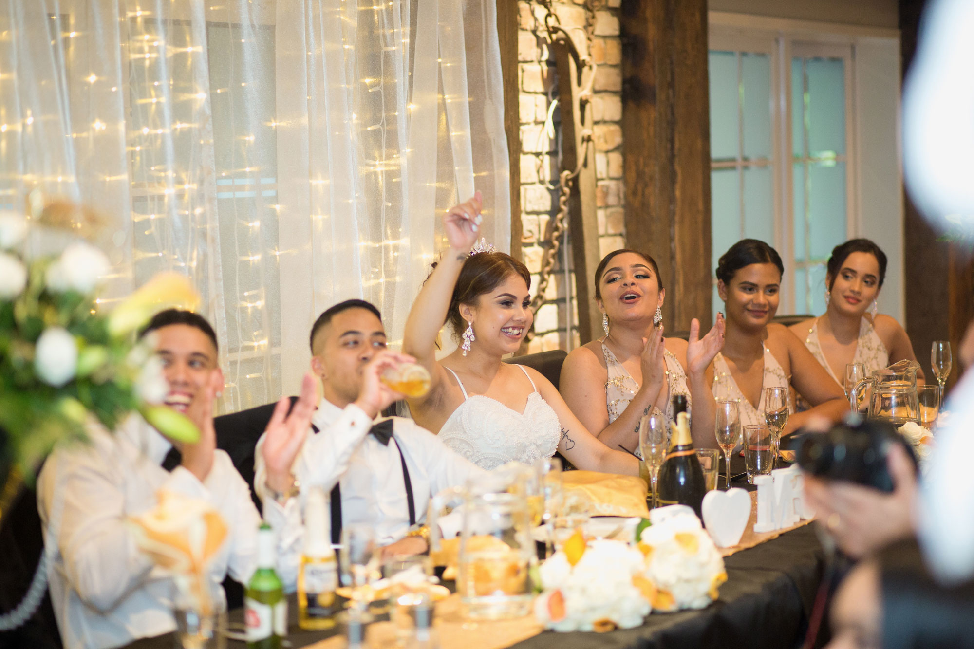 bridal party cheering on