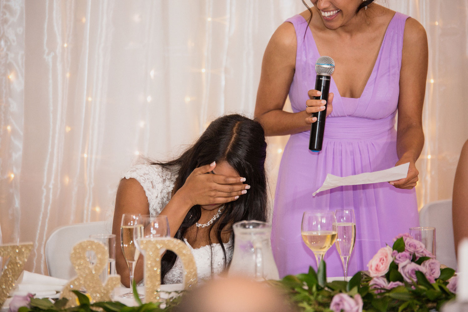 bride laughing at speech