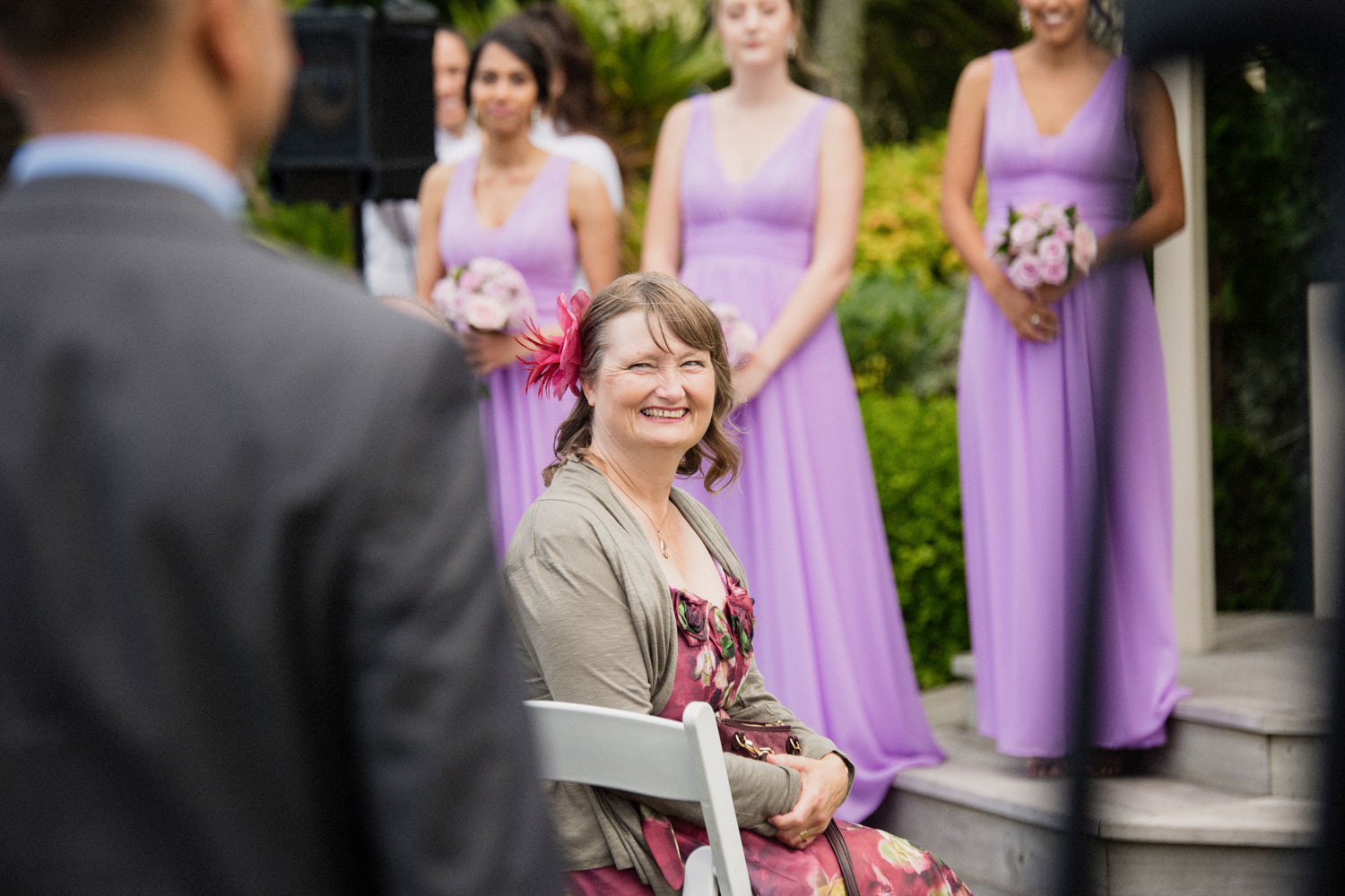 guest looking at bride