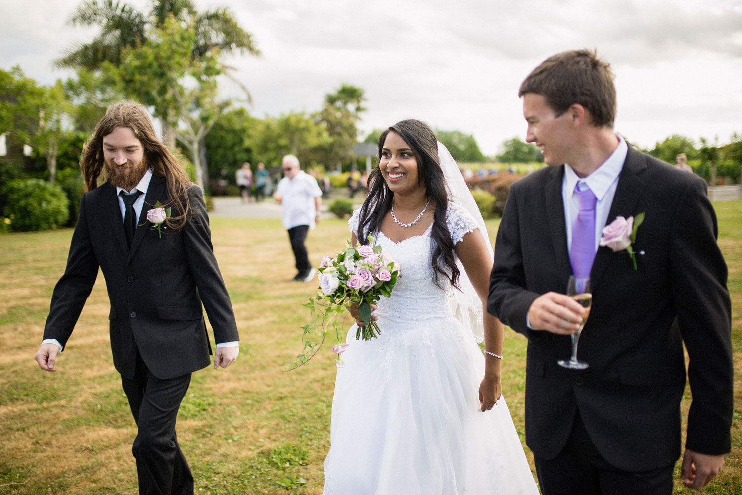 bridal party walking