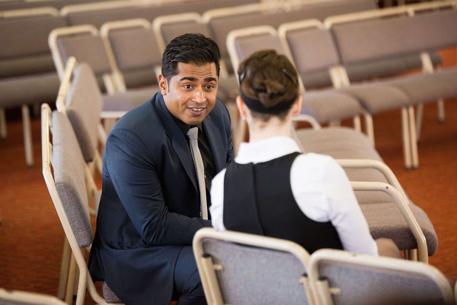 wedding guests chatting