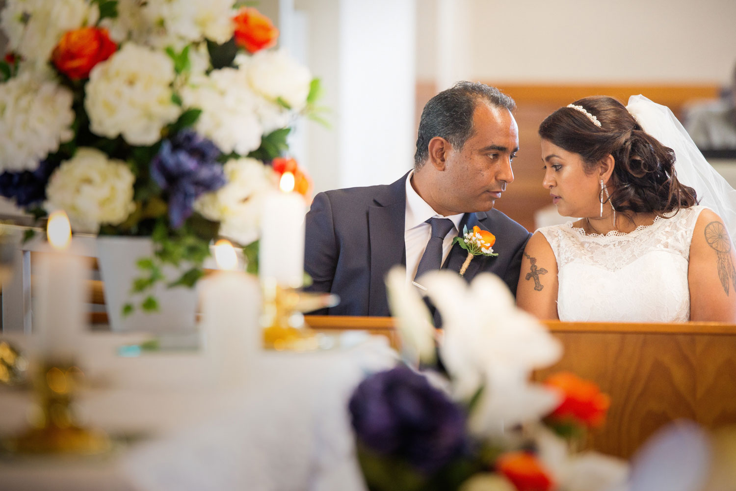 bride and groom talking