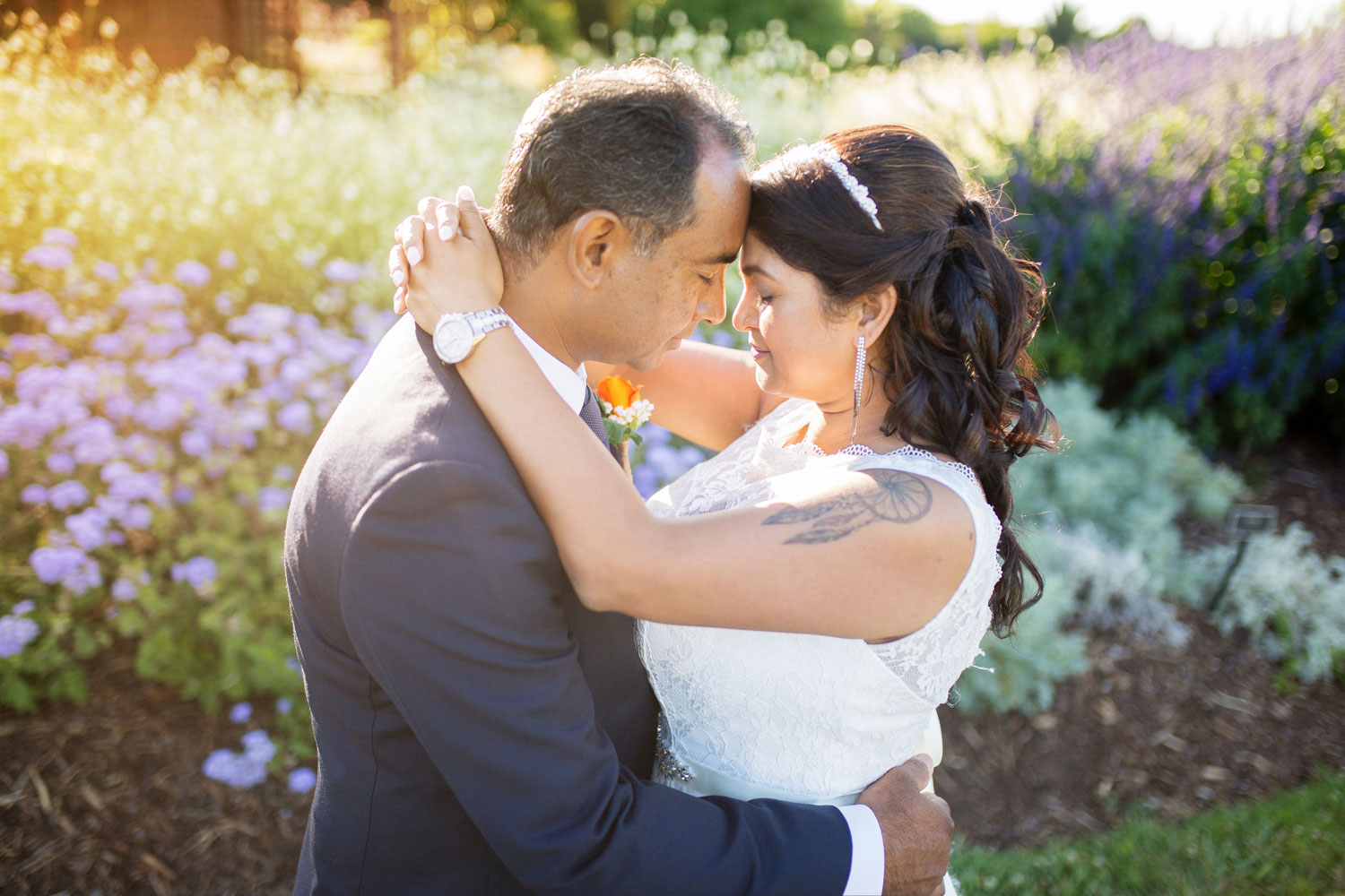 bride and groom sunset