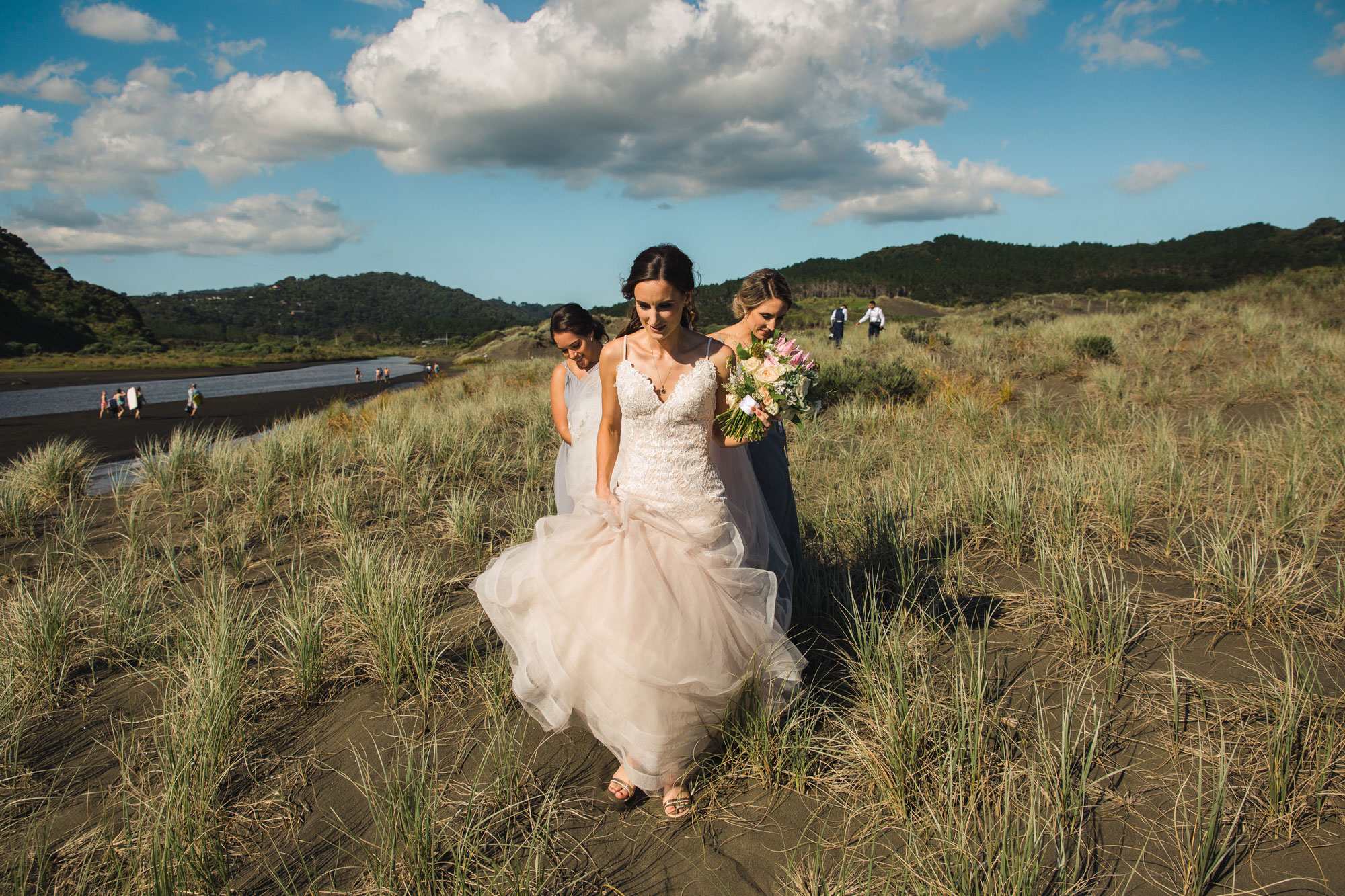 bride walking on the beach