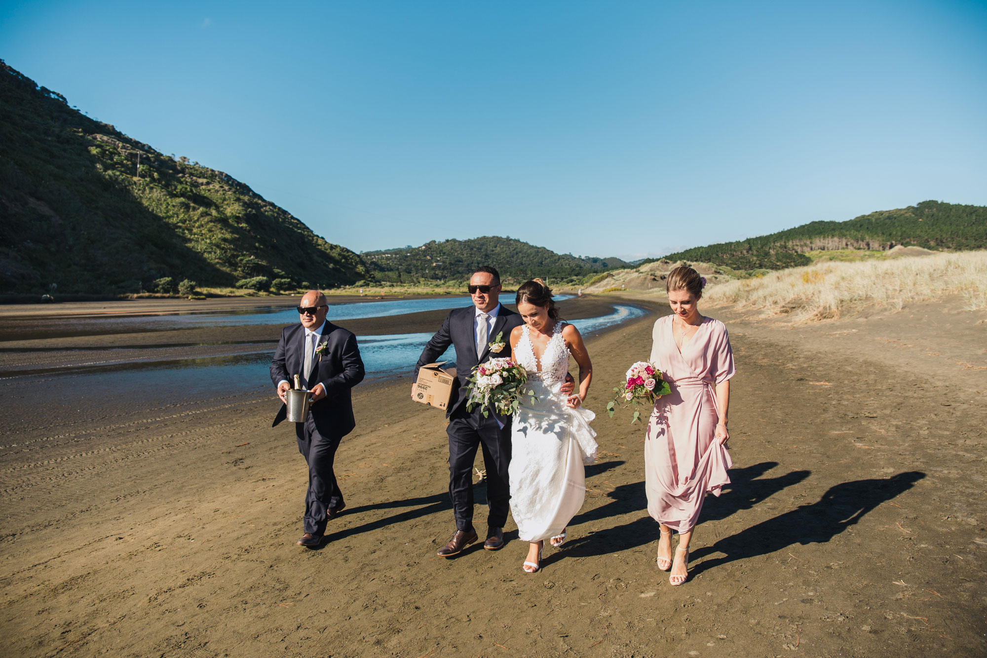 wedding party walking