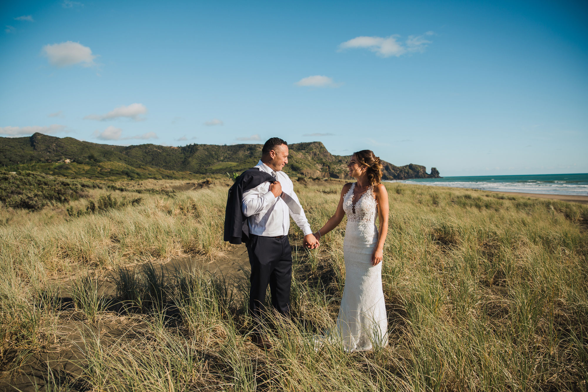 bride looking at groom