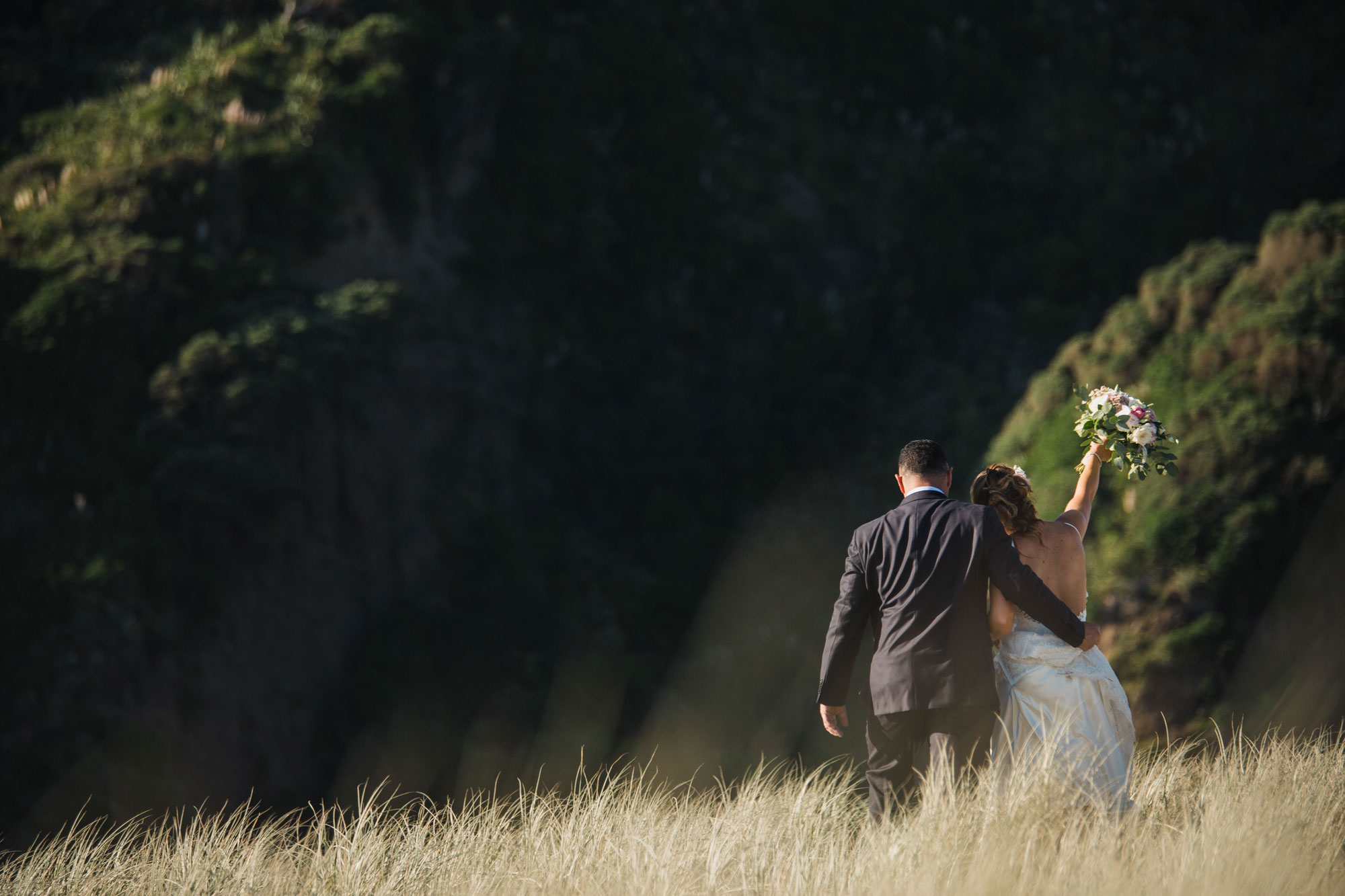 bride and groom walking together