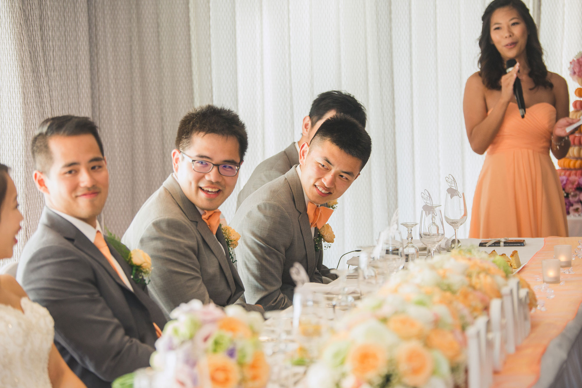 bridal party laughing