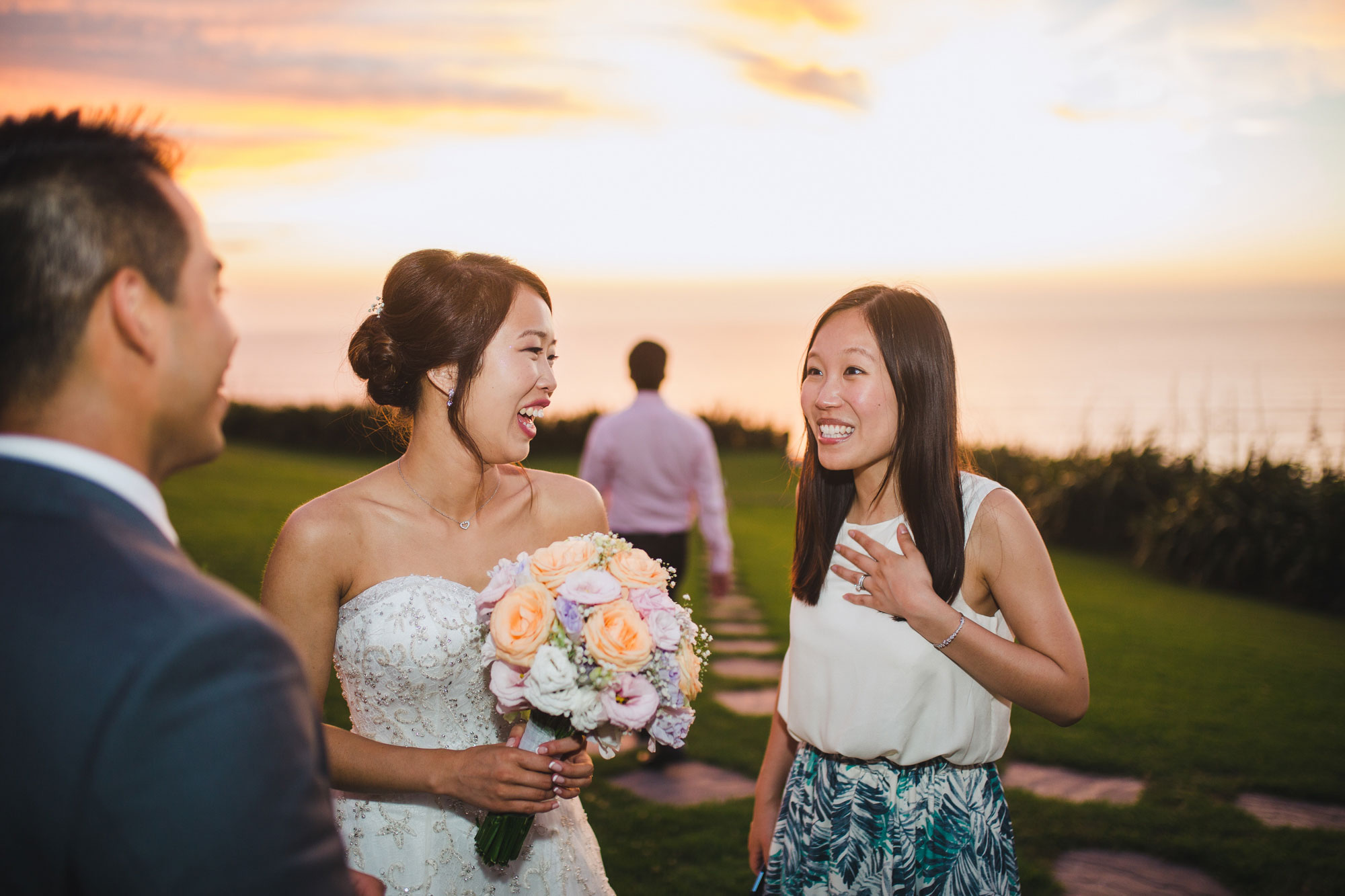 guests chatting with the bride