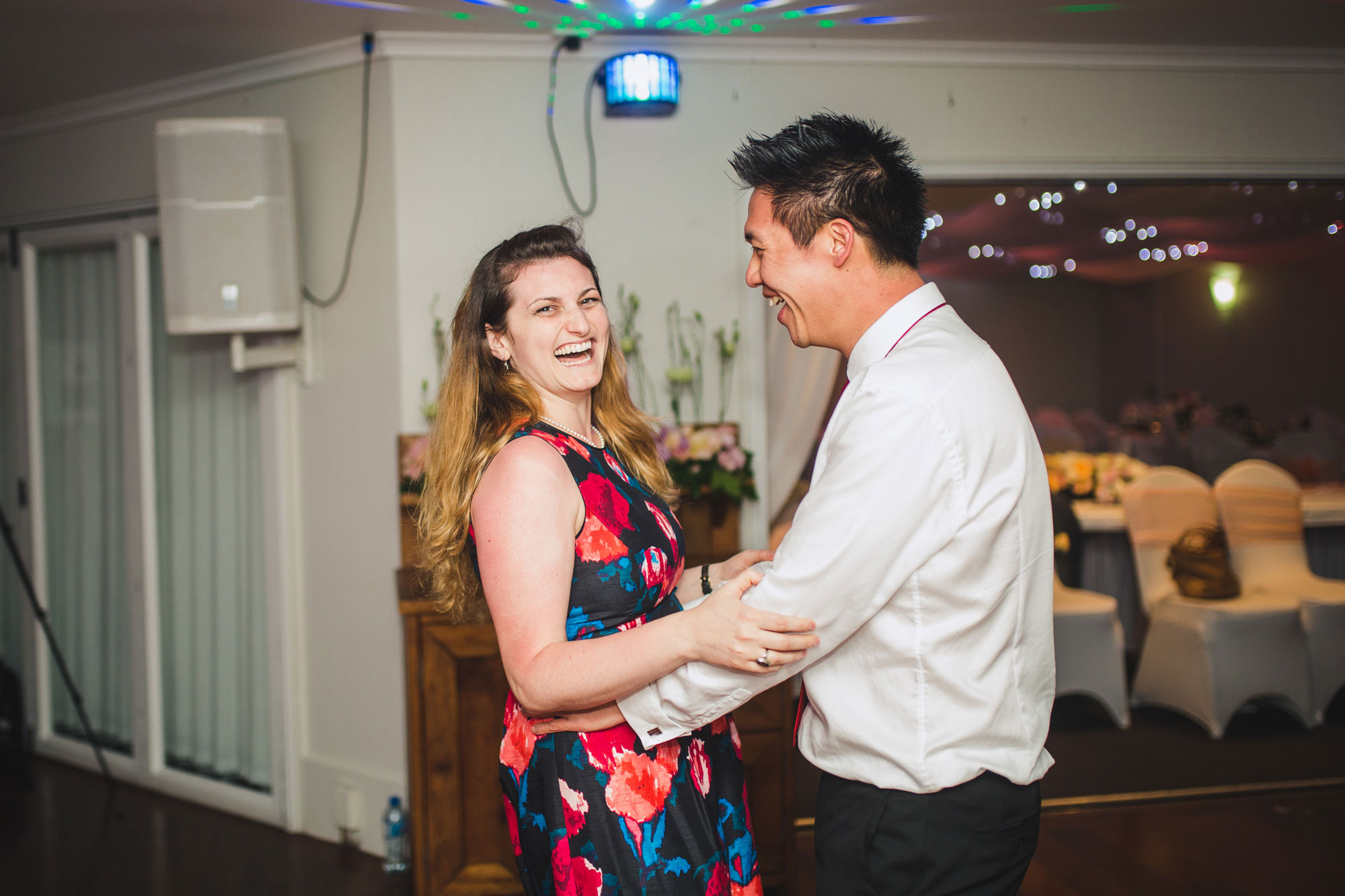 wedding guests having a good time