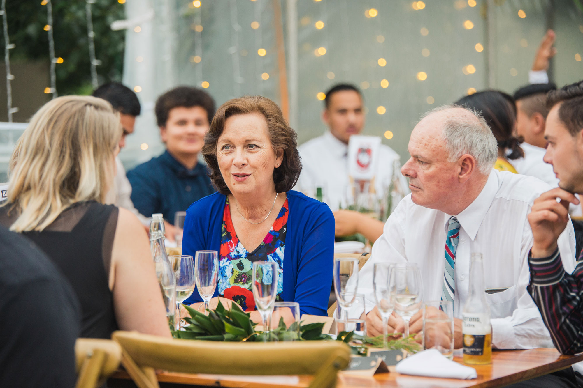 wedding guests talking