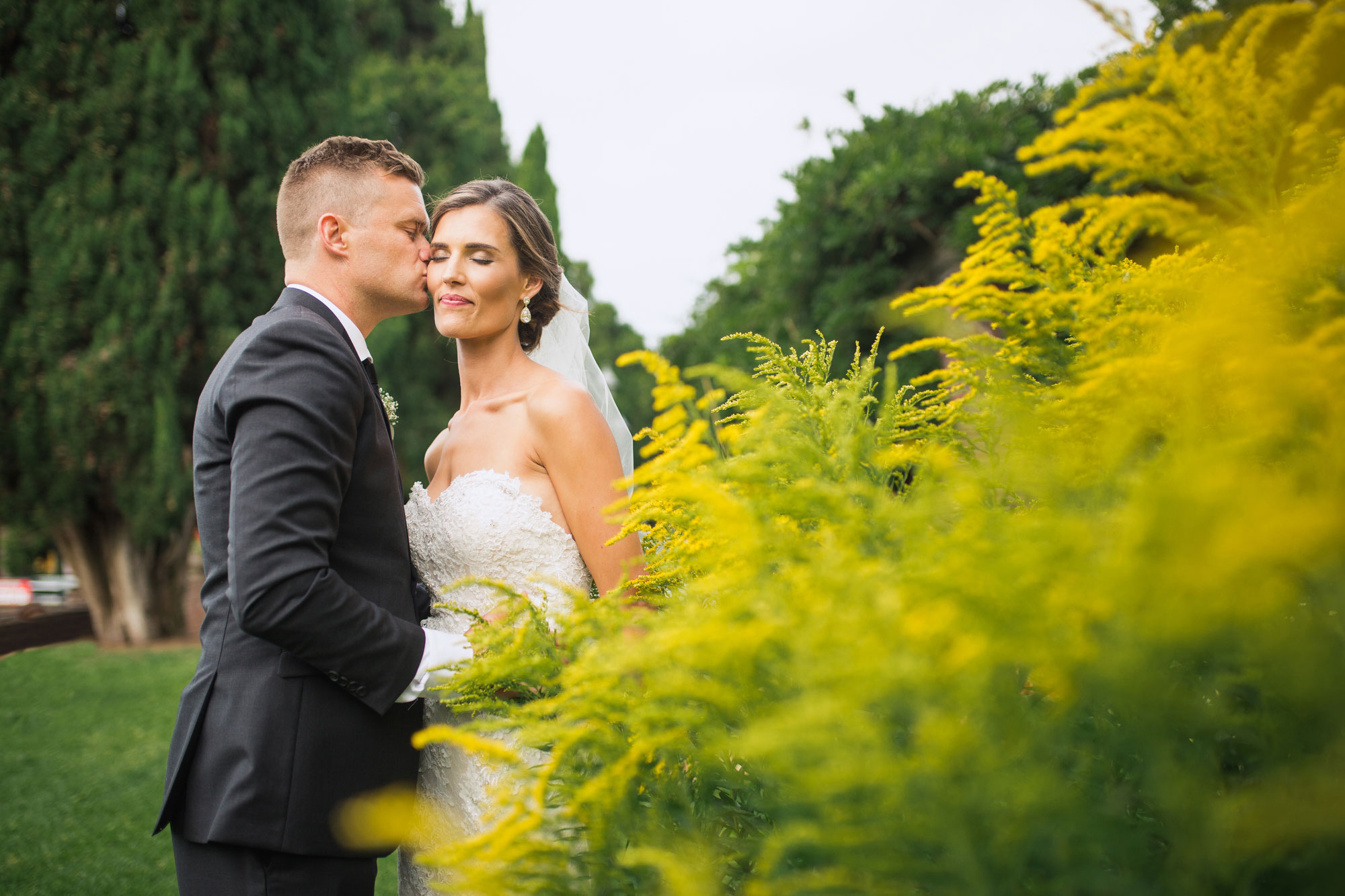 bride and yellow flowers