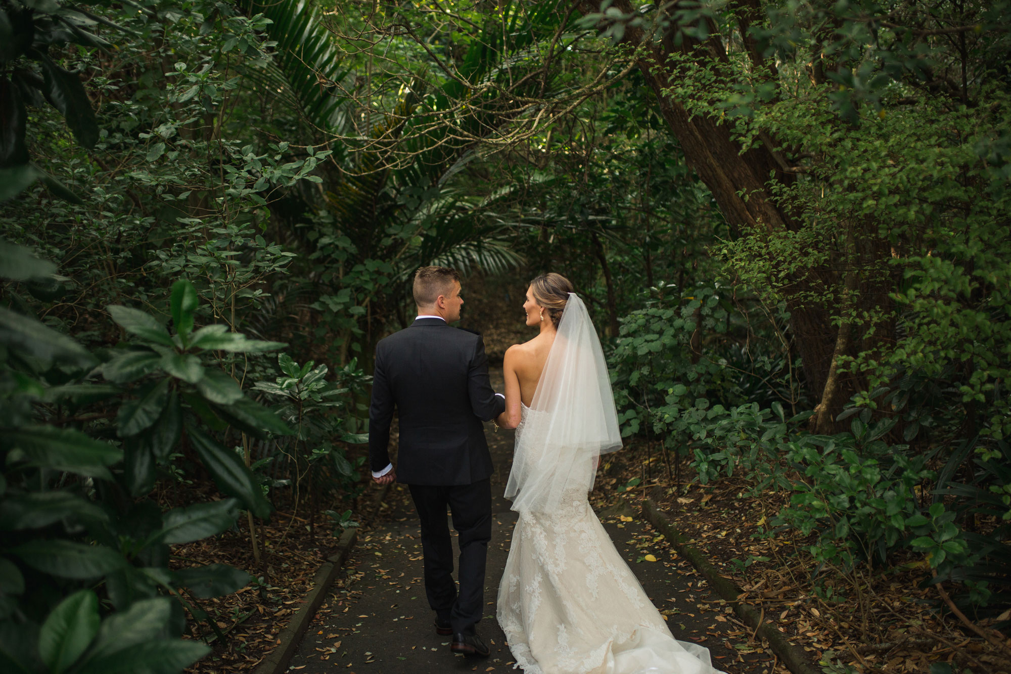 bride and groom forest photo