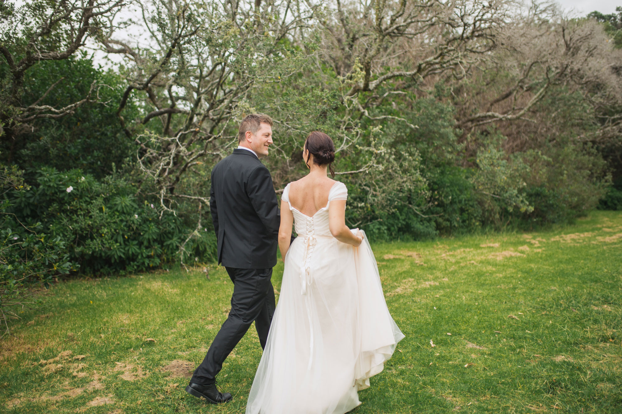 bride and groom walking