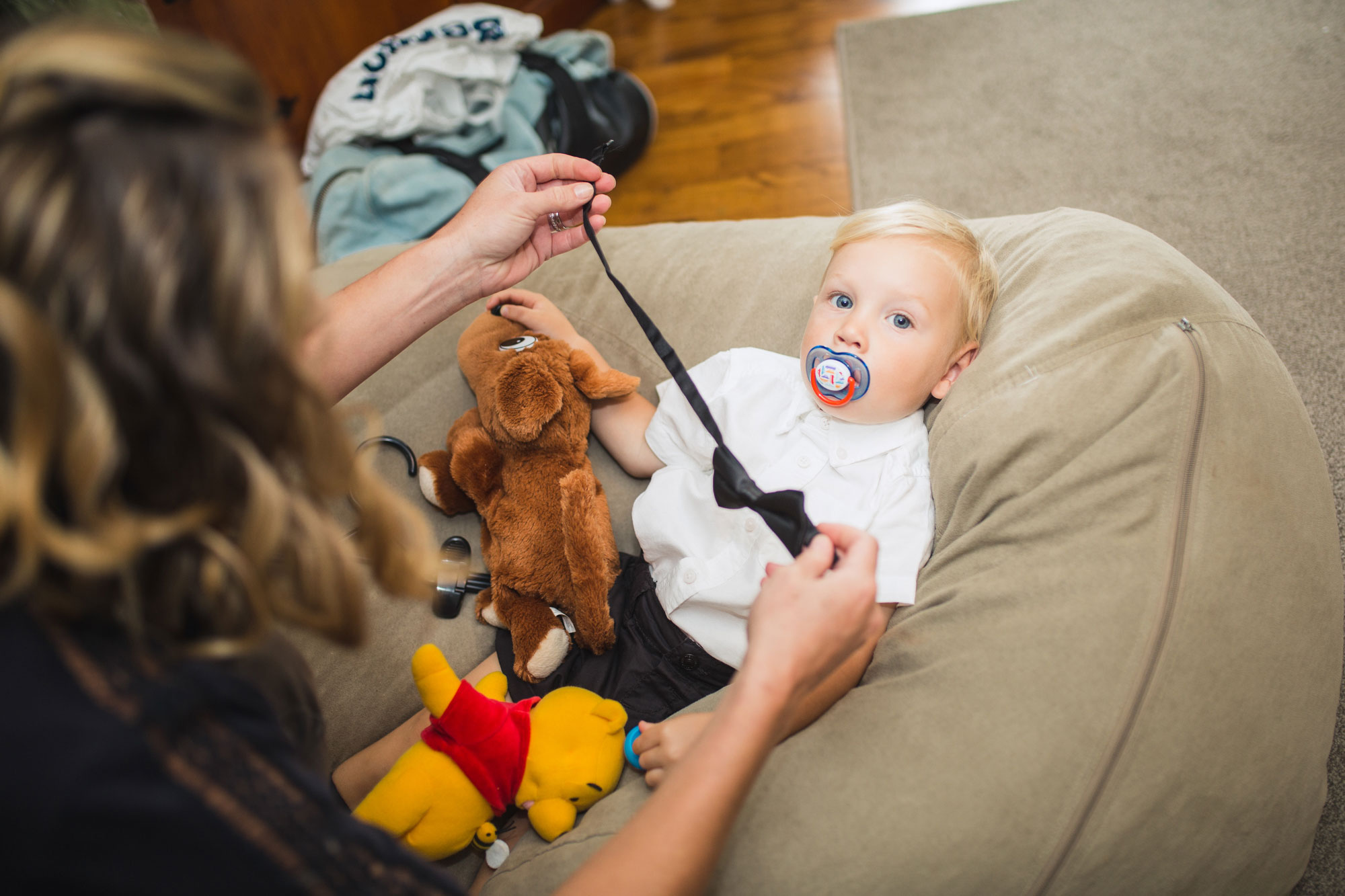 baby boy getting ready