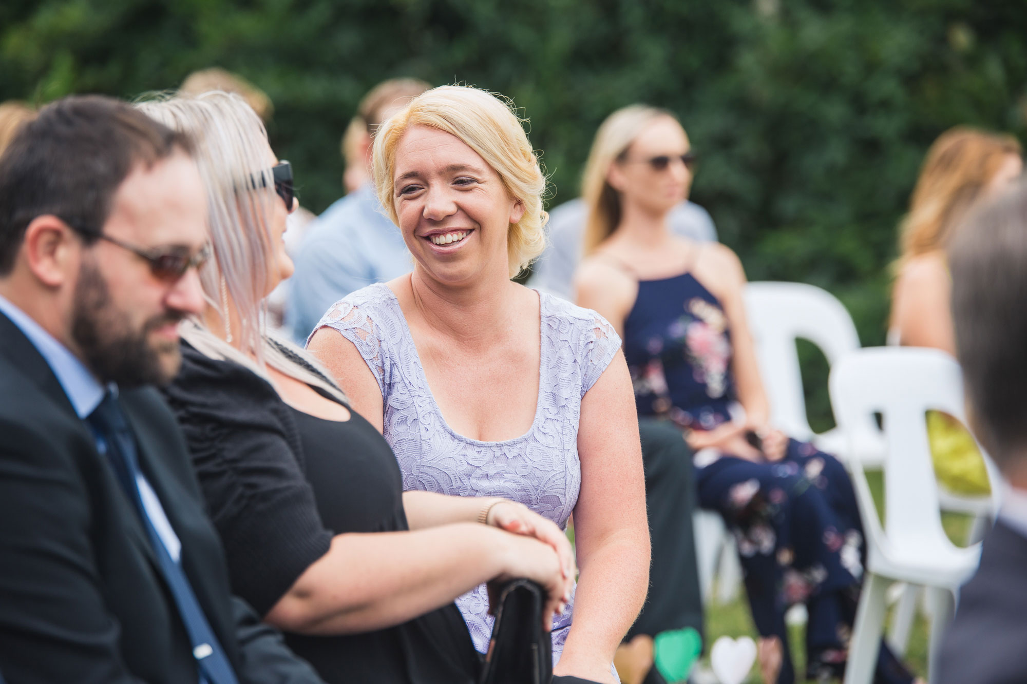 wedding guests chatting