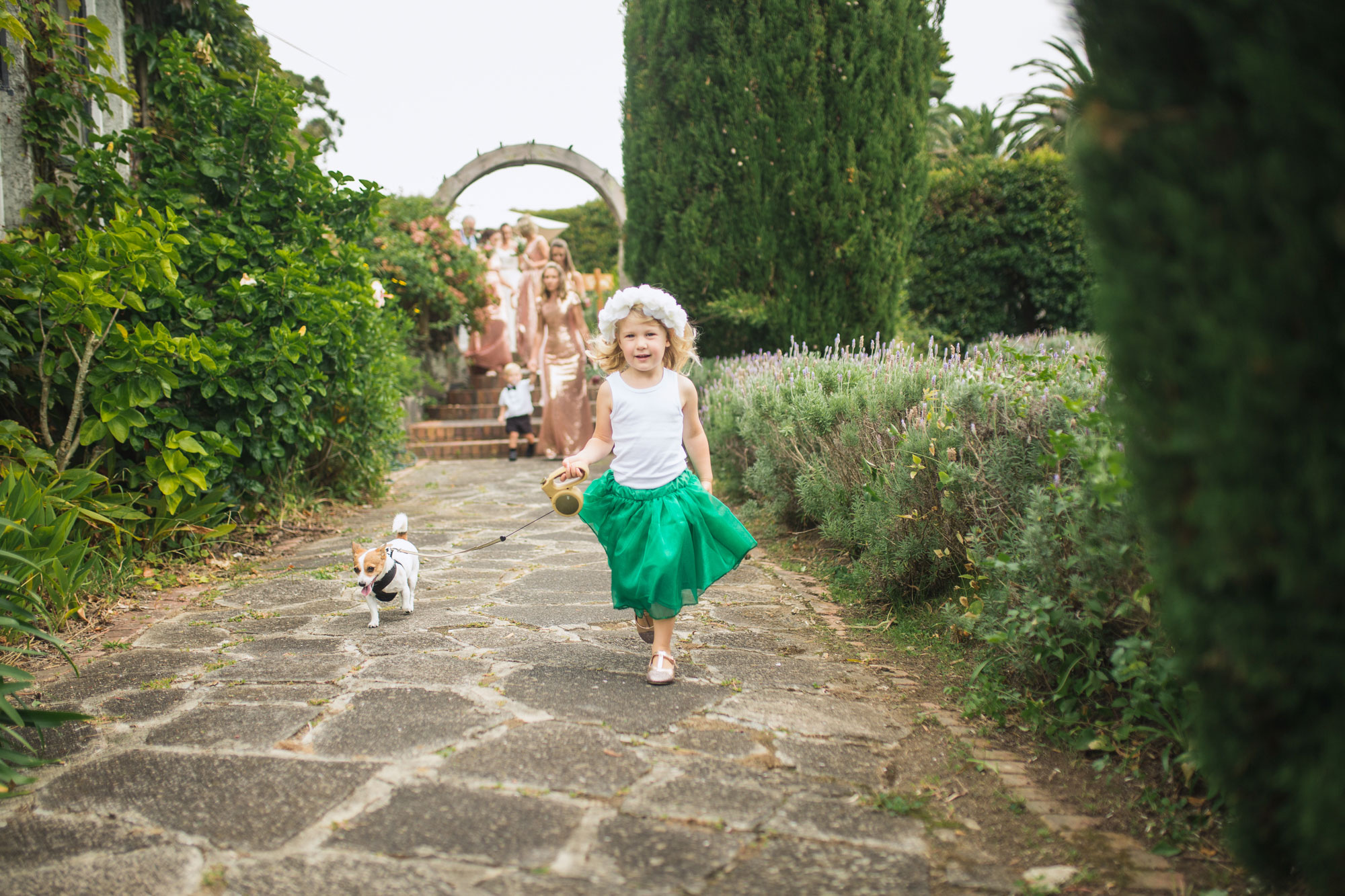 flowergirl and dog