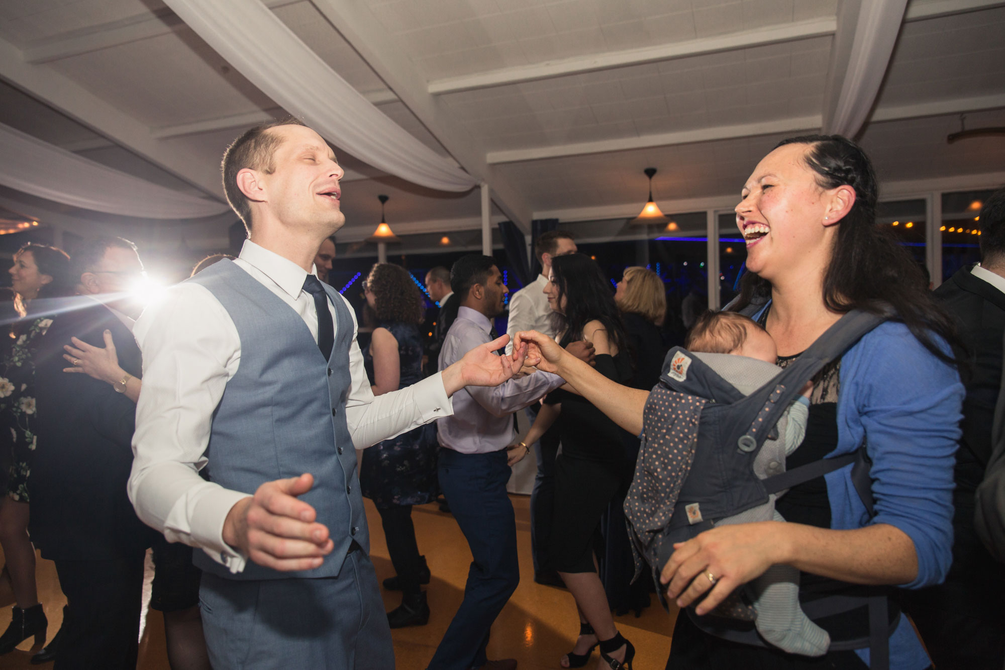 wedding guests having a good time