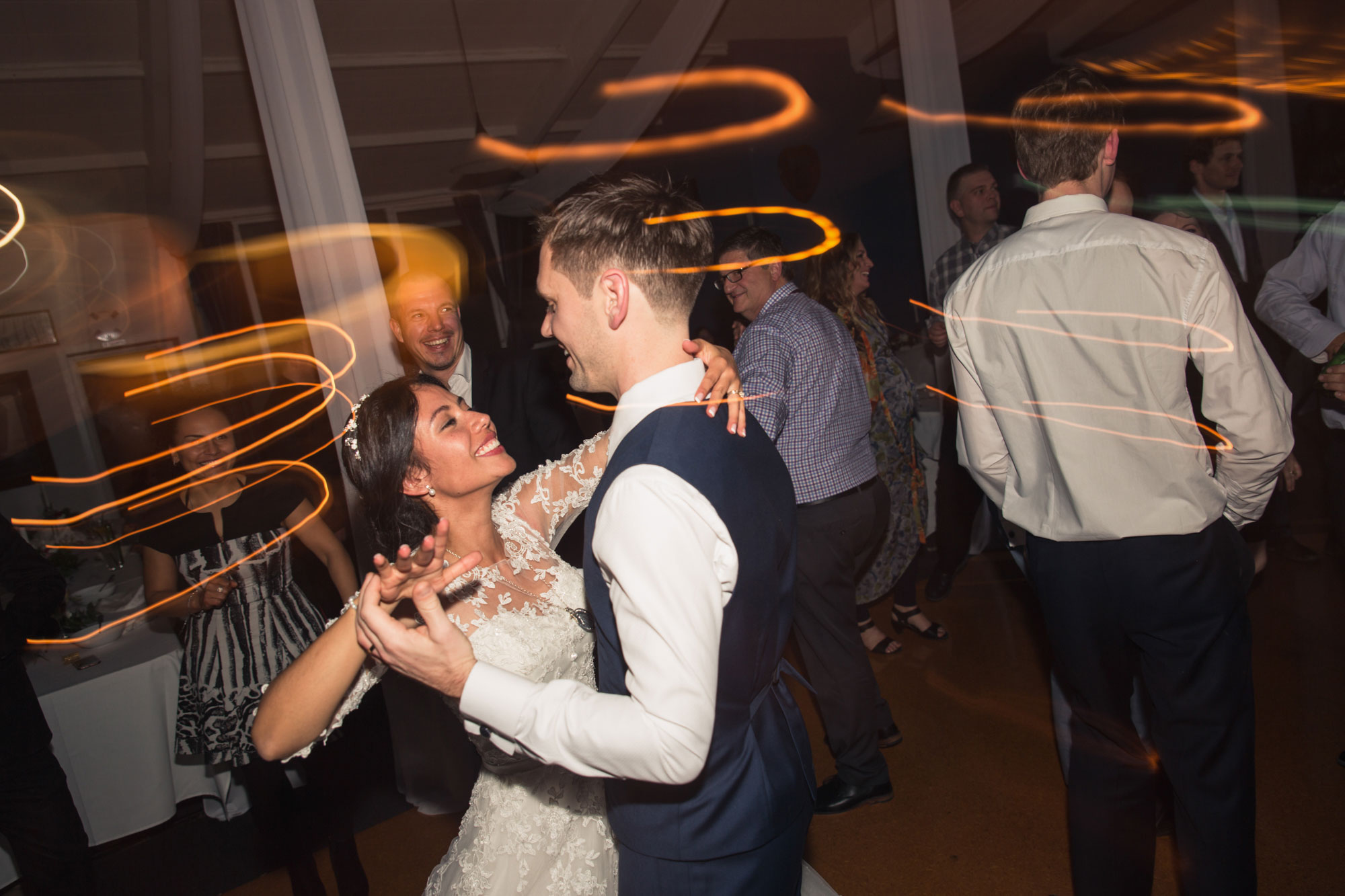 bride and groom dancing