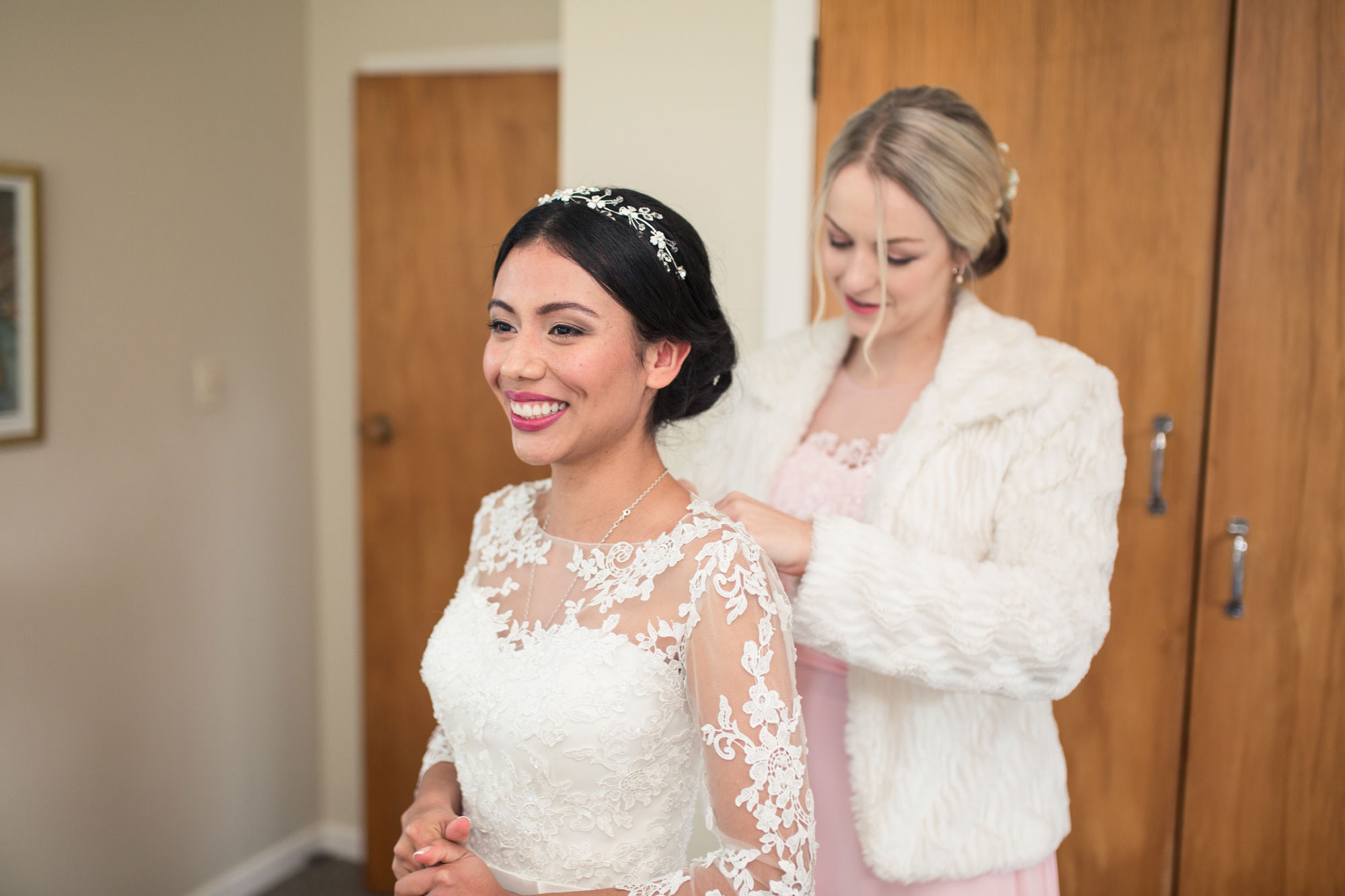 bride getting dressed