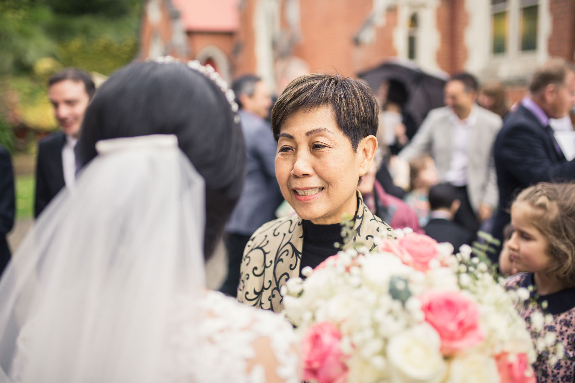 guest looking at the bride