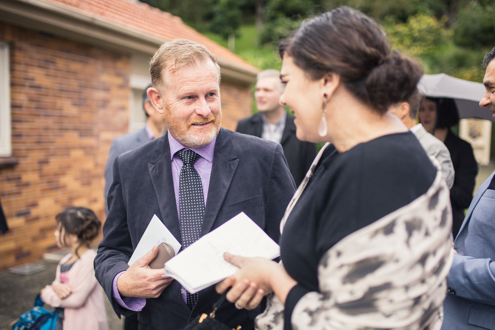 wedding guests chatting