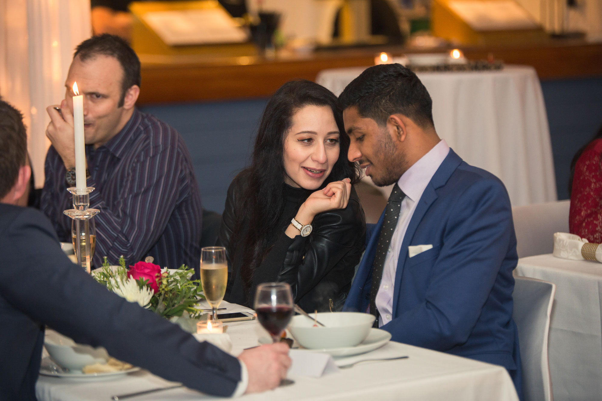 wedding guests talking reception