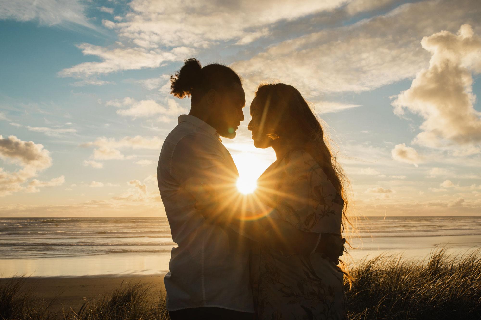 muriwai sunset engagement photo