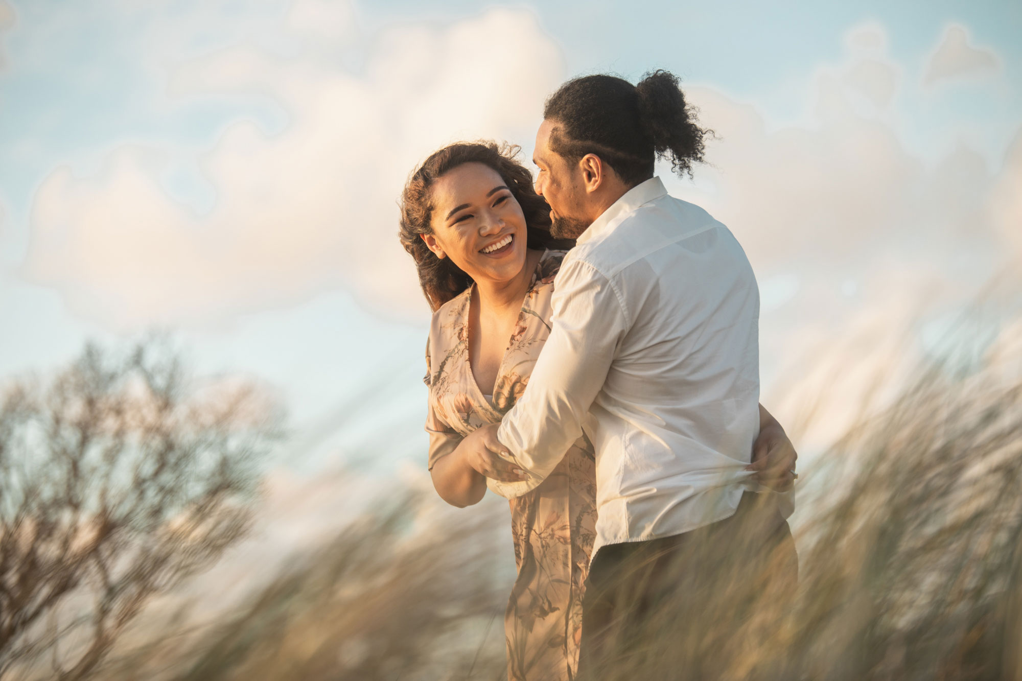 engaged couple having fun