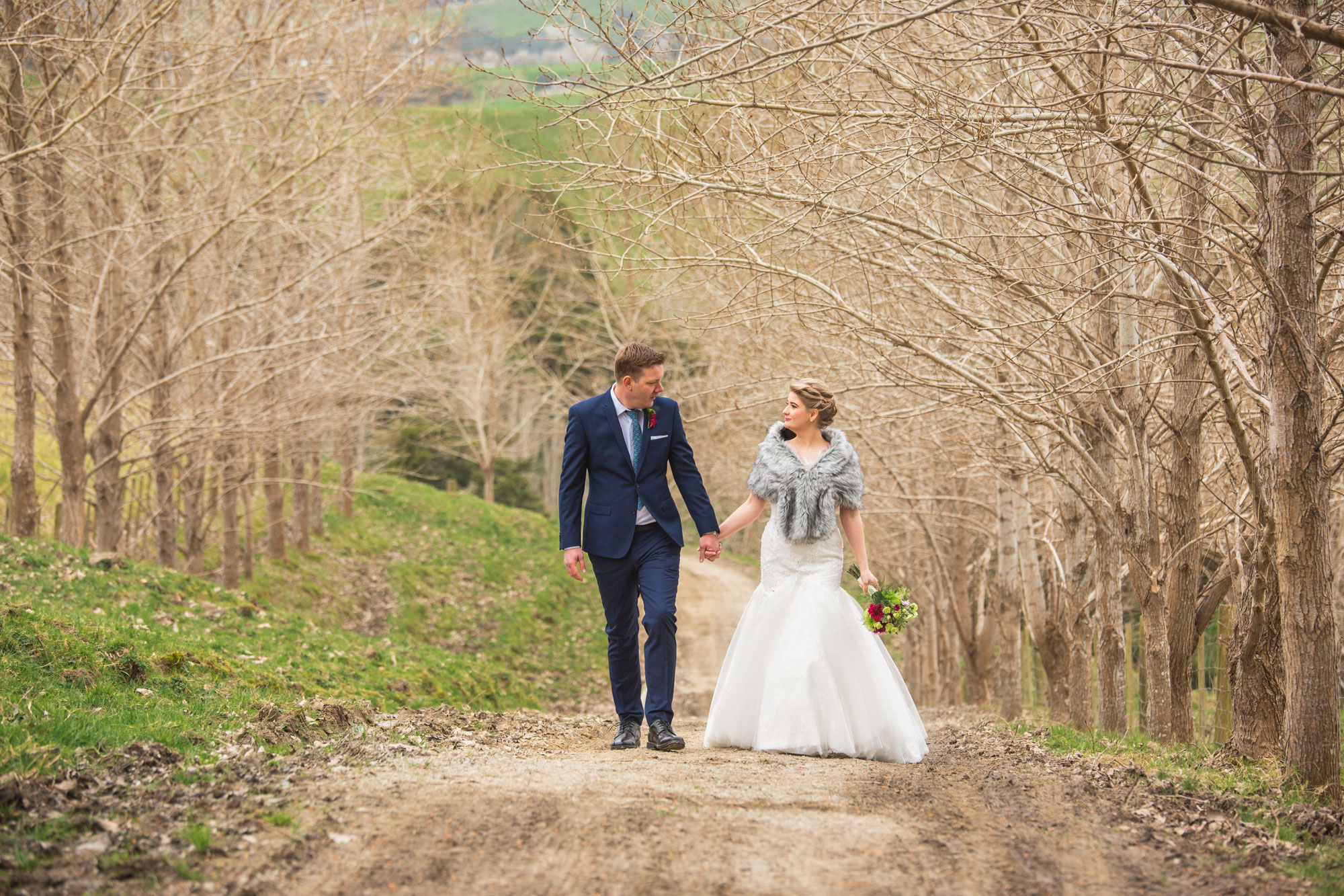 bride and groom in a forest