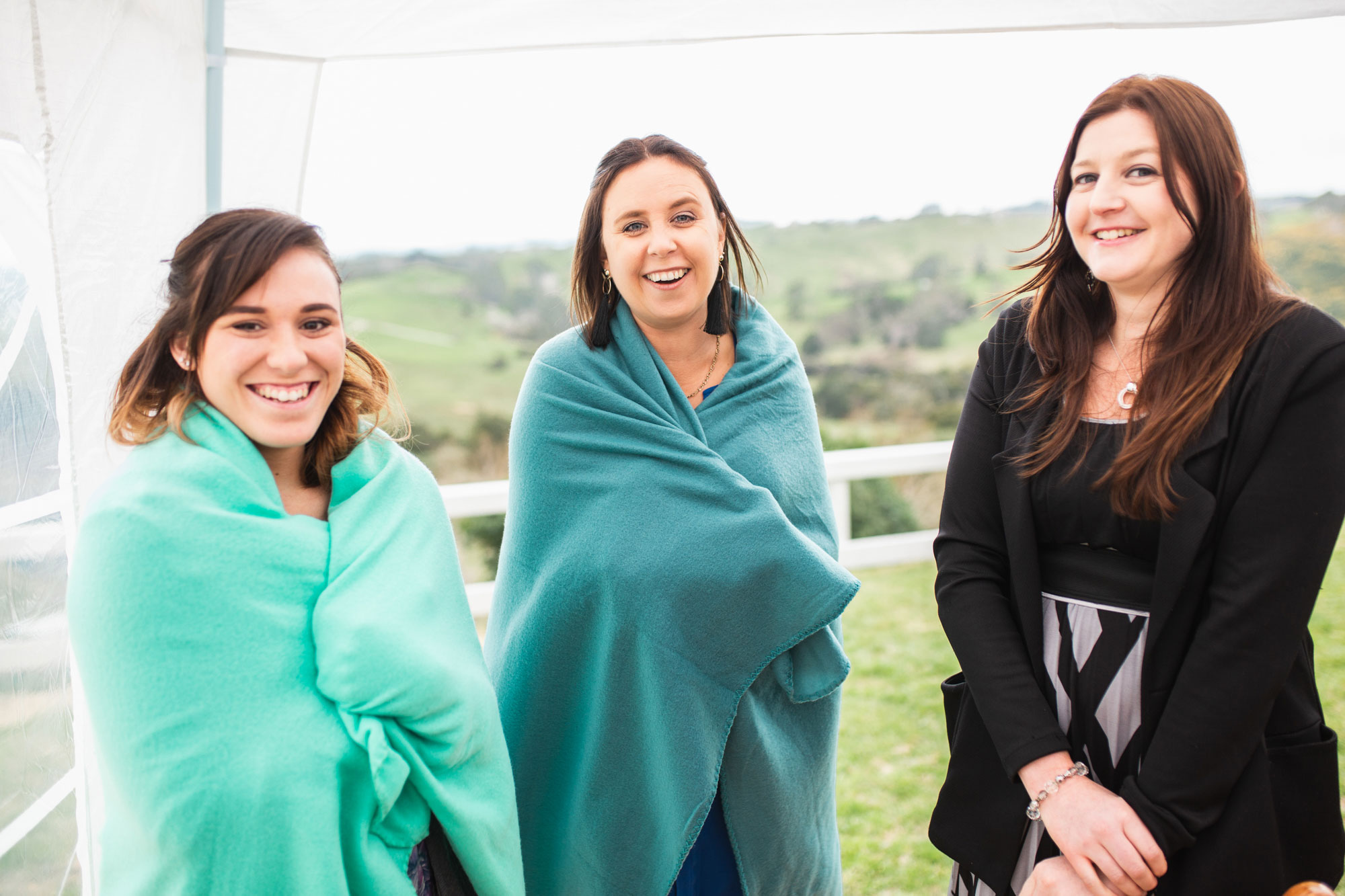 wedding guests in blankets