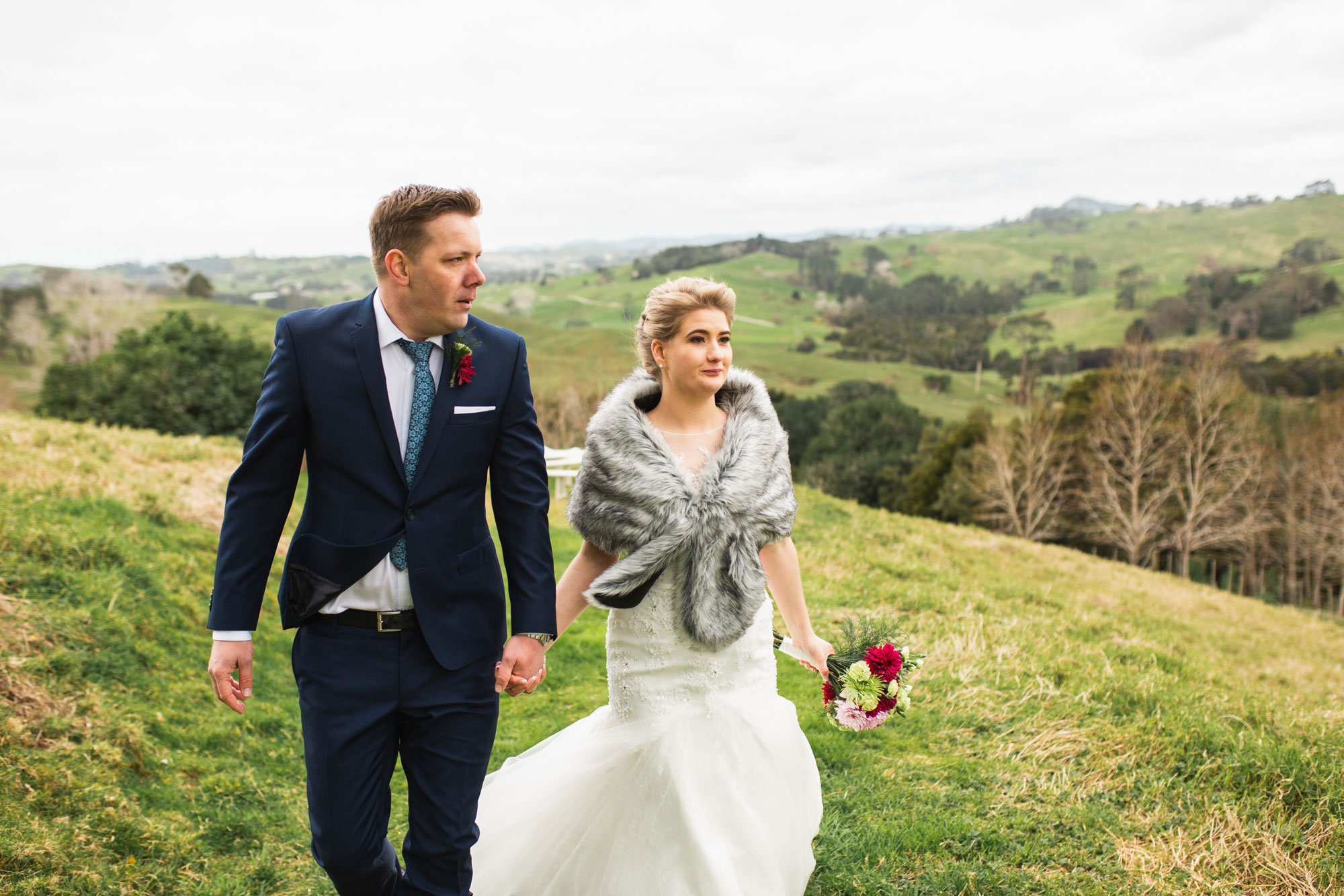 bride and groom walking