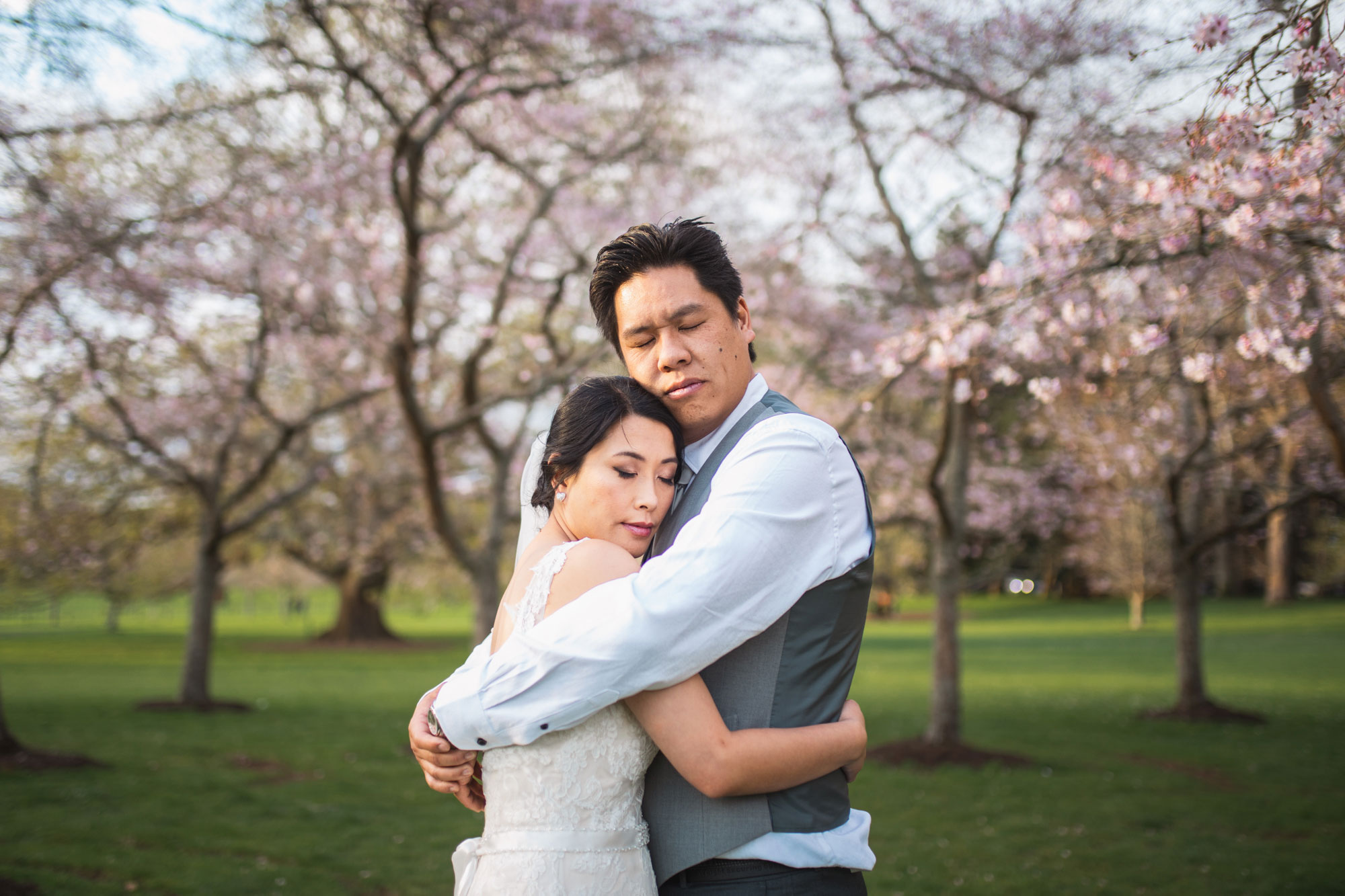 cornwall park cherry blossoms wedding photo