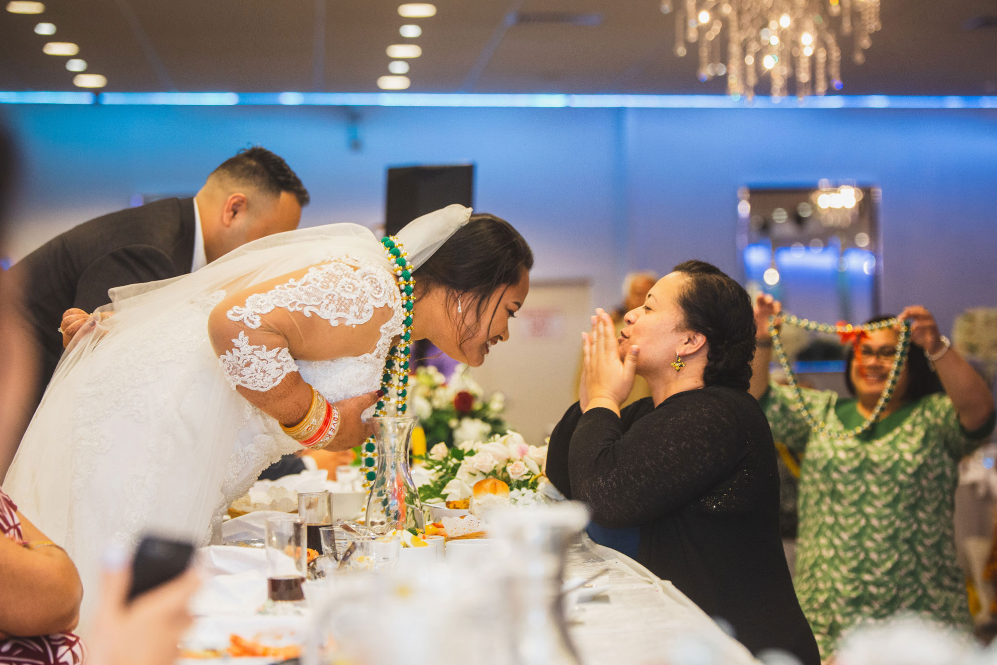 bride putting on gift