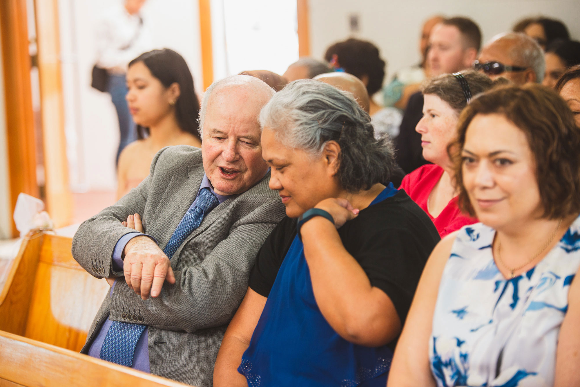 wedding guests chatting