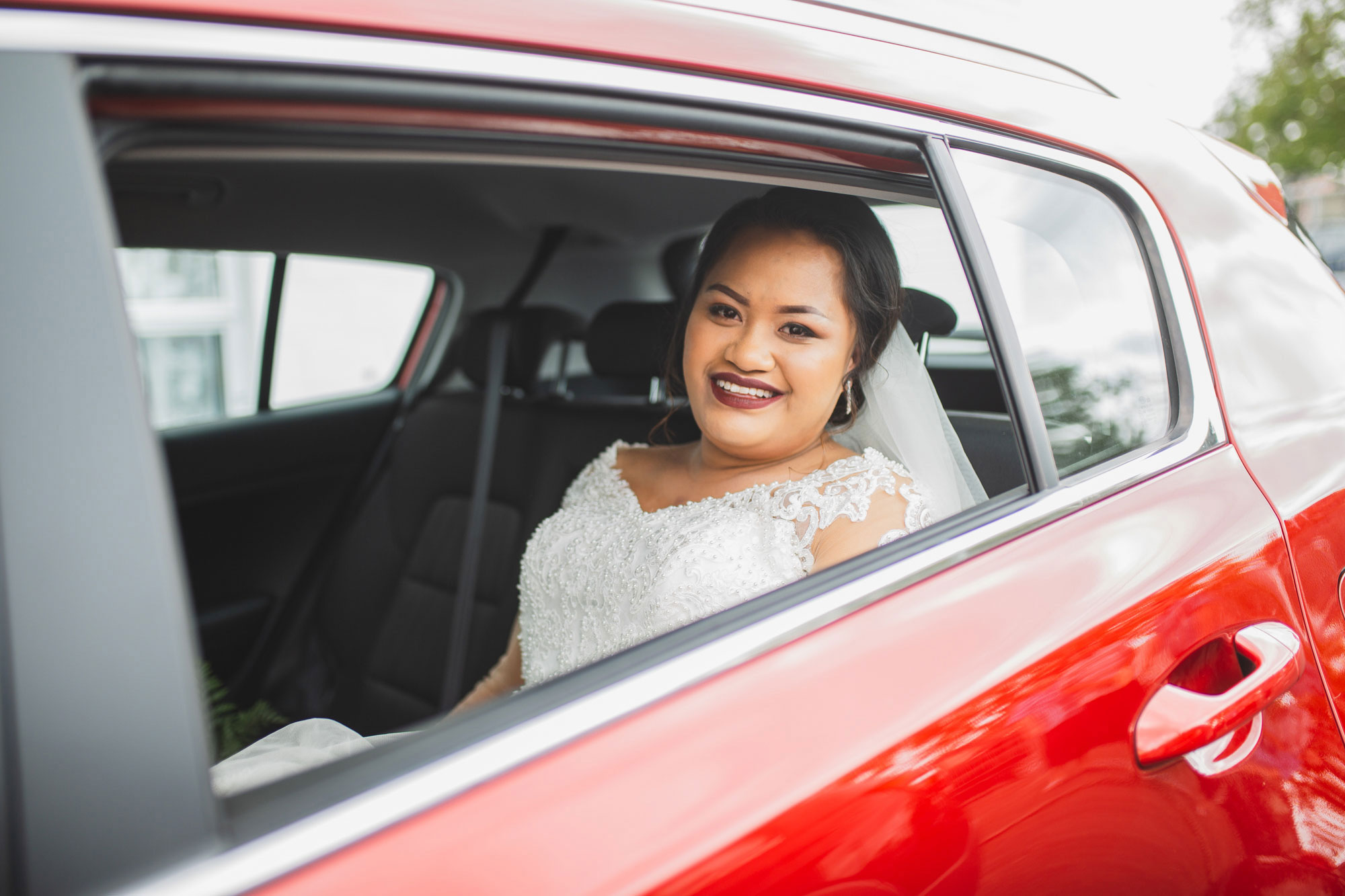 bride arriving in car