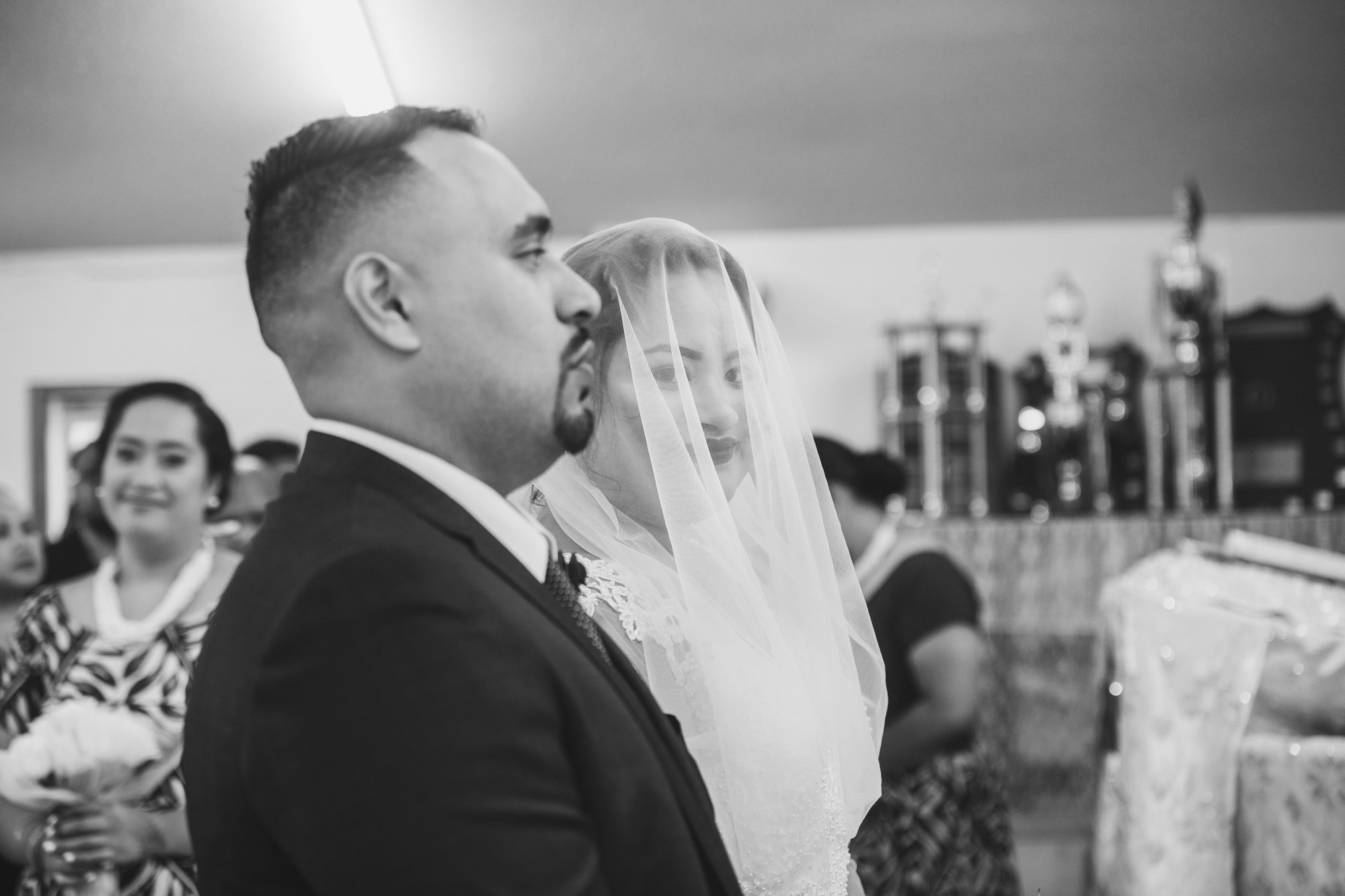 bride looking at the groom