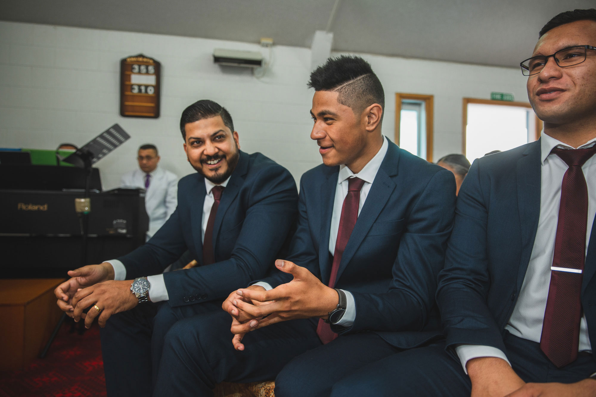 groomsmen laughing