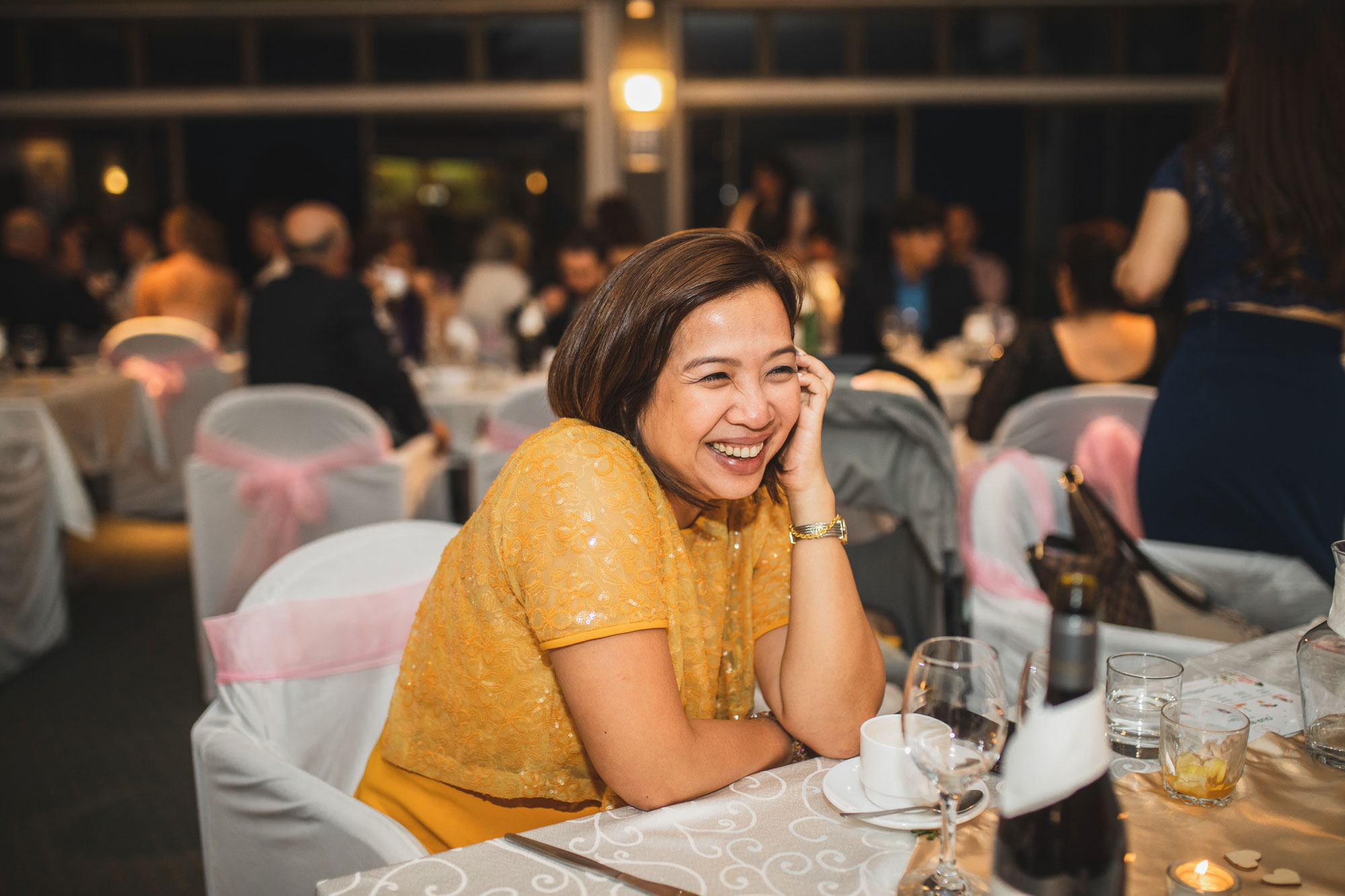 auckland wedding guest laughing