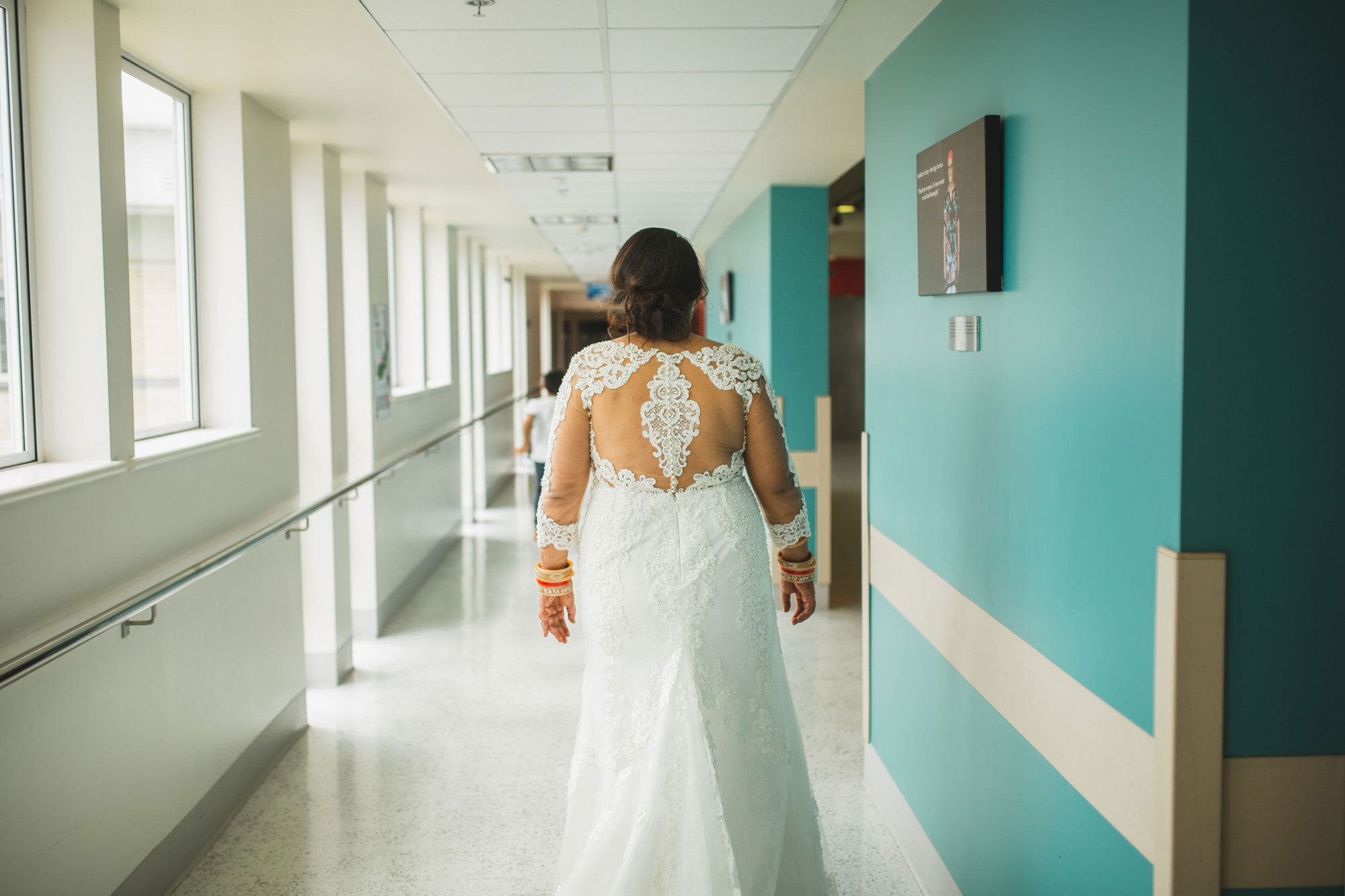 bride walking in the hospital