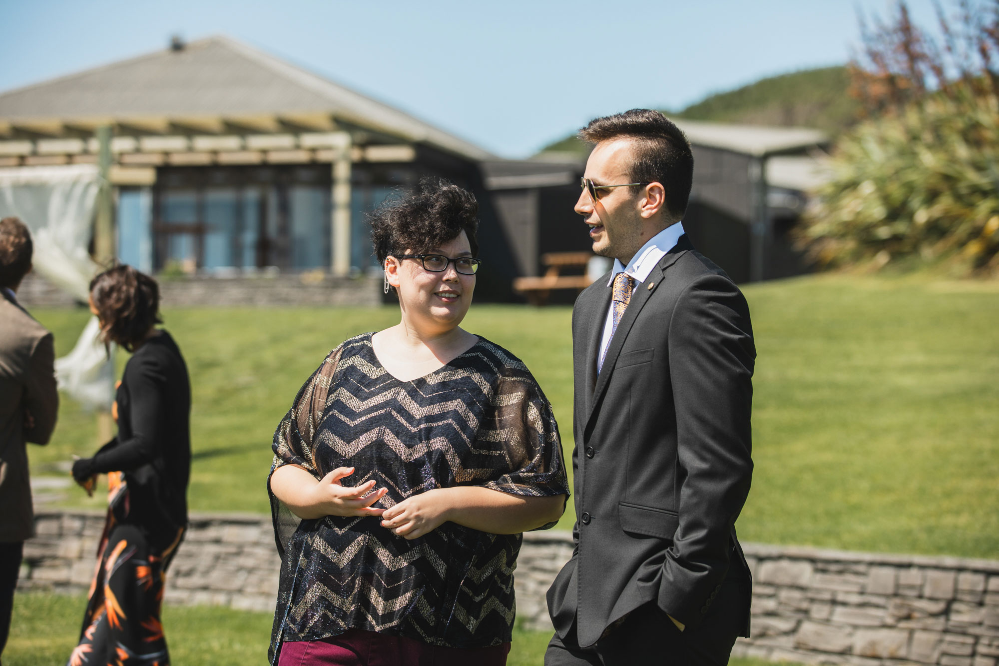 wedding guests chatting