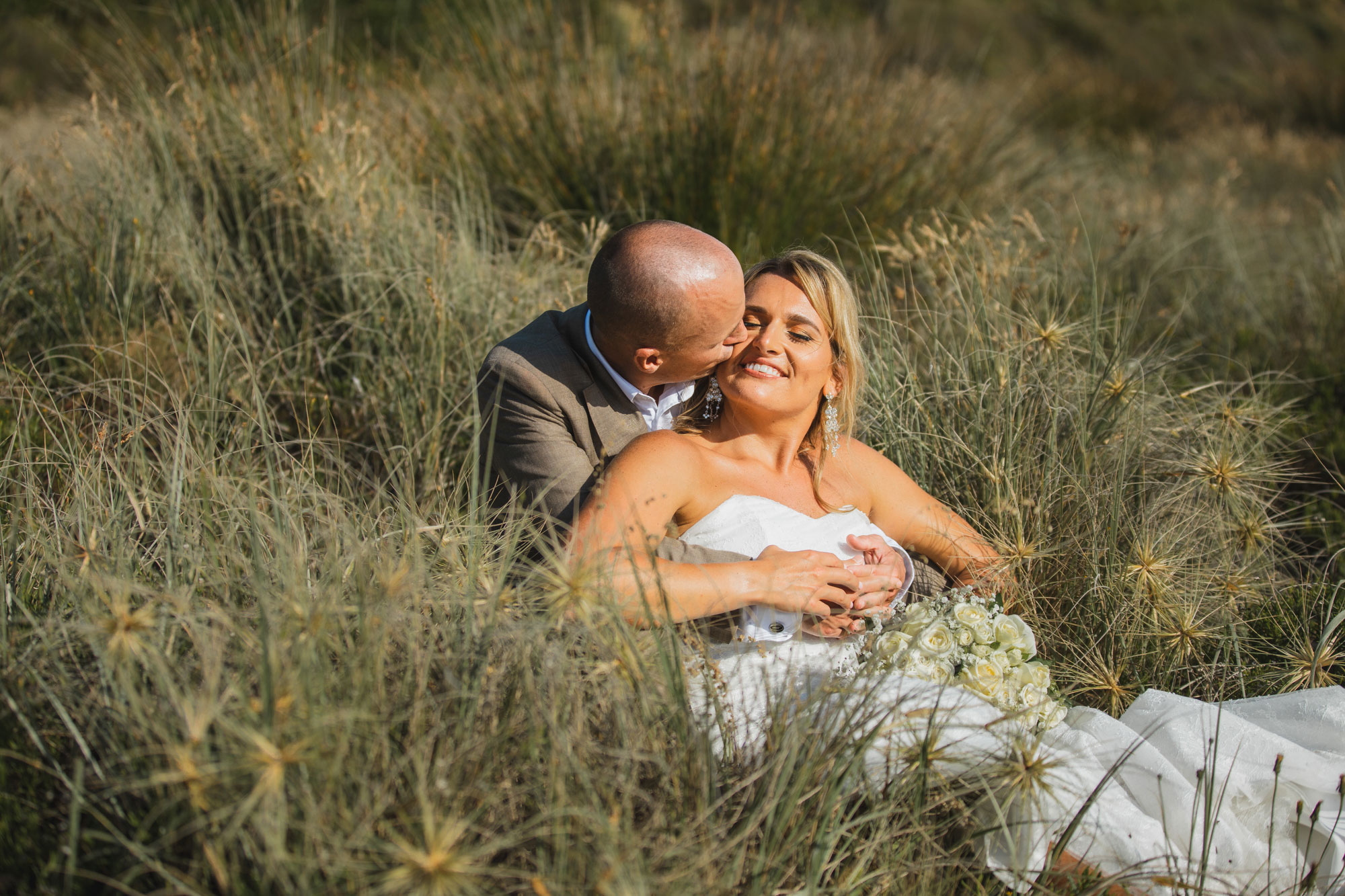 bride and groom beach photo