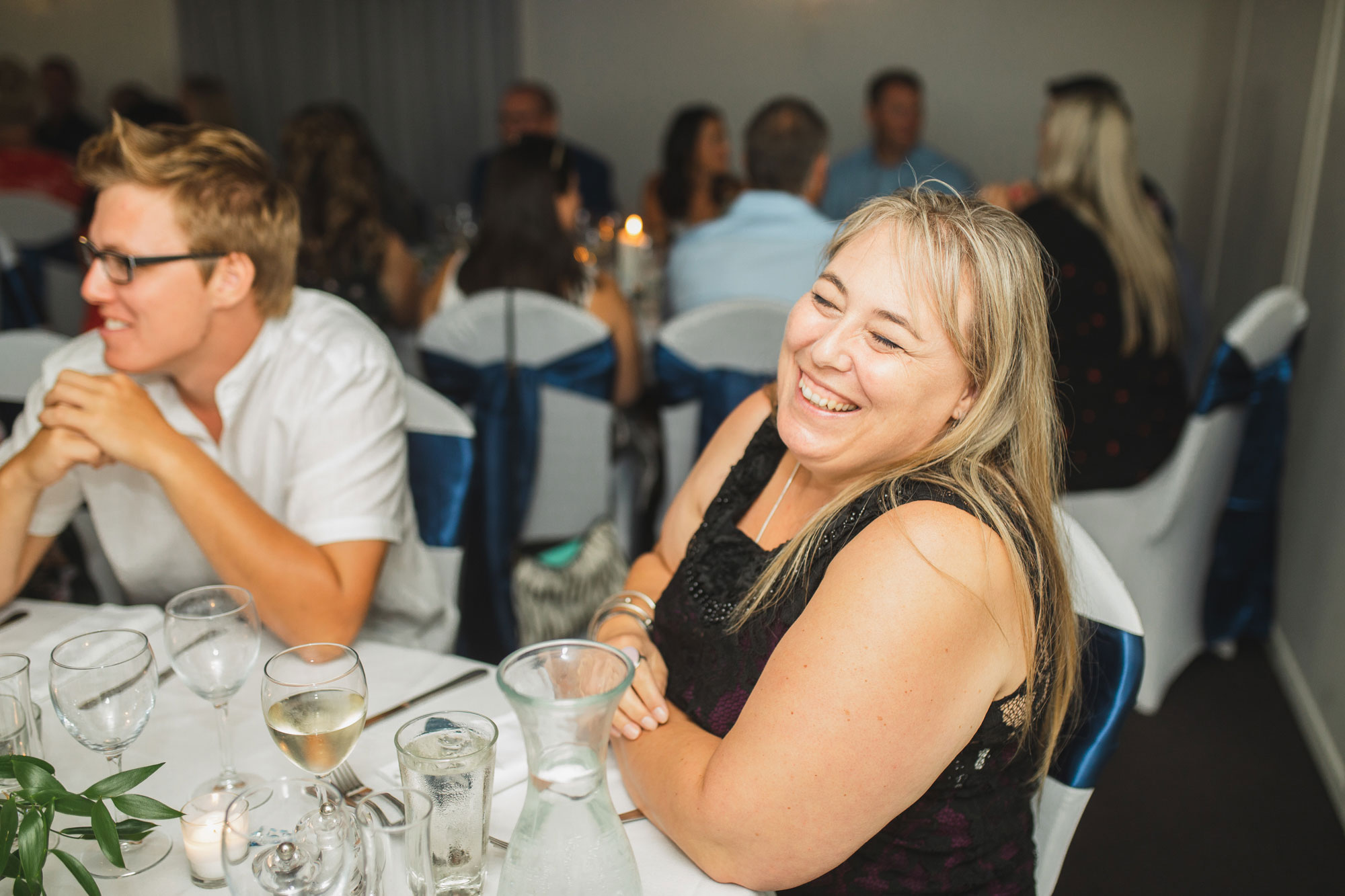 auckland castaways wedding guest laughing