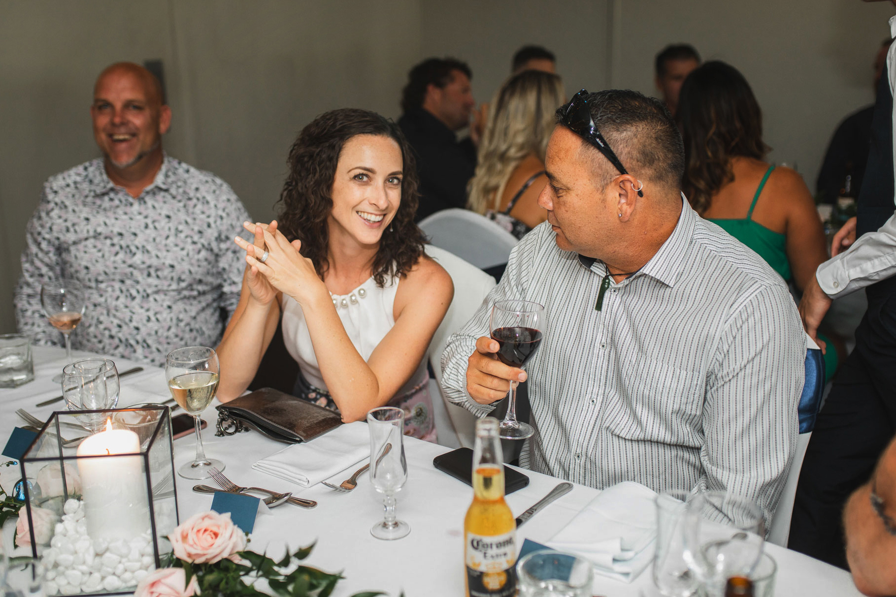 auckland castaways wedding reception guest smiling