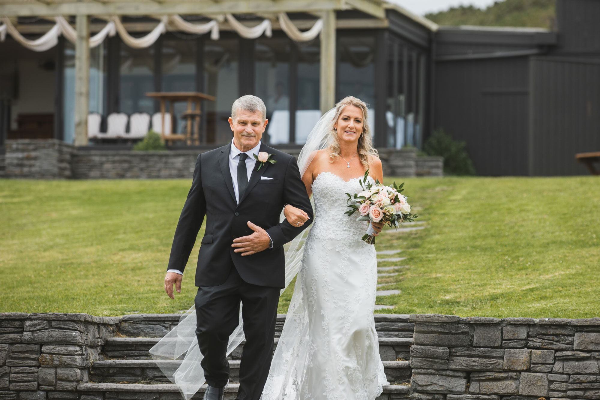 auckland castaways wedding bride walking down the aisle