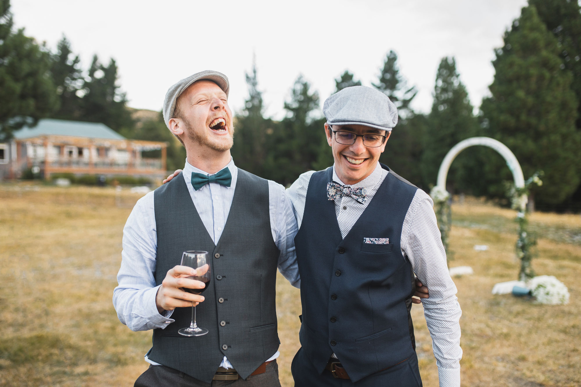 christchurch wedding groomsmen laughing